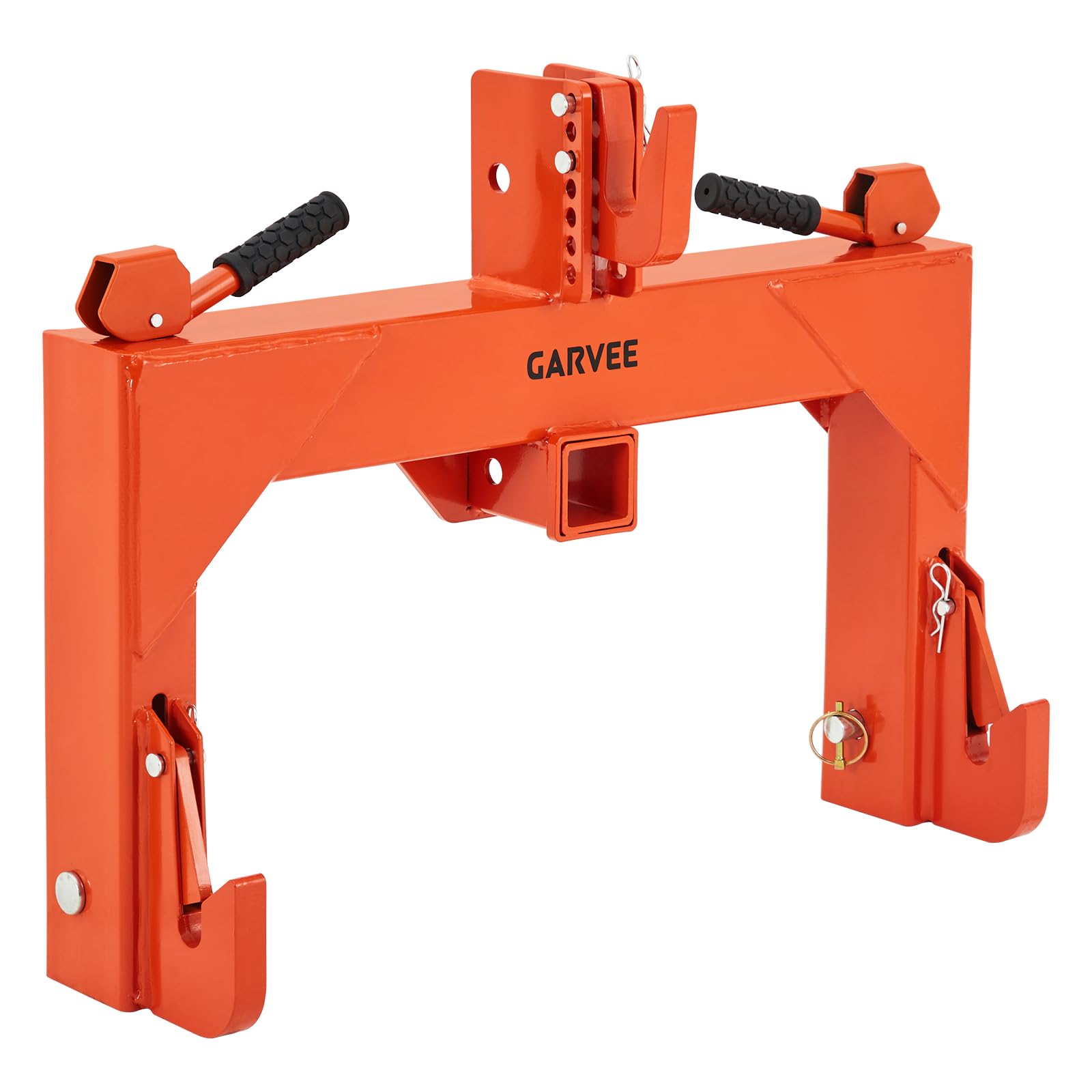 Garvee 3 Point Quick Hitch for Category 1 Tractors 3000 Lbs Heavy Duty Towing Attachment  Easy No-Bushing Setup for Fast Tool Changes  5 Level Adjustable Top Hook with 2in Receiver