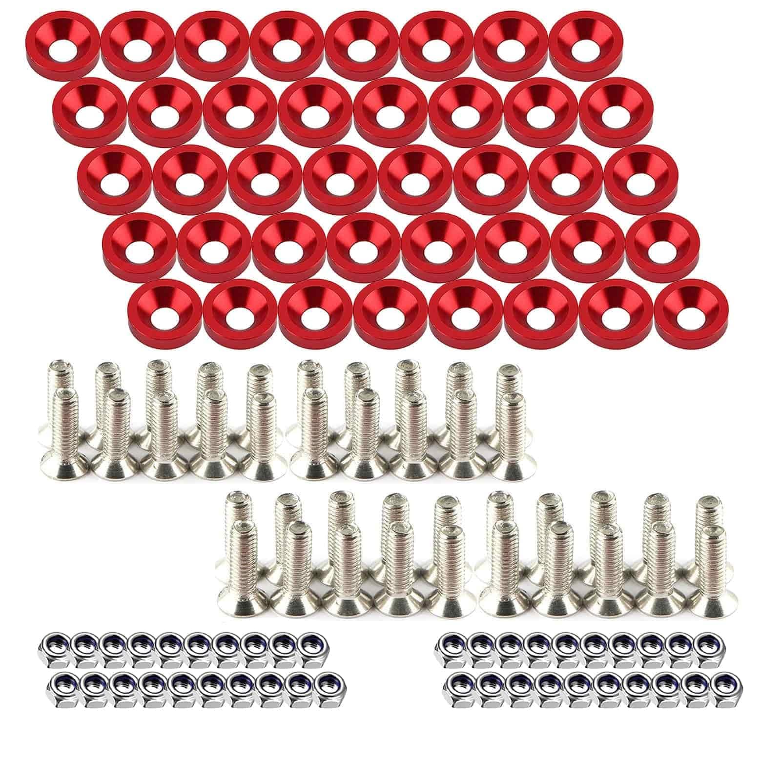SenQWFa  Engine Dress Up Kit 40 PCS Bumper Fender Washers M6 Dress Up Bolts Red CNC Aluminum durable home and garden accessory designed for