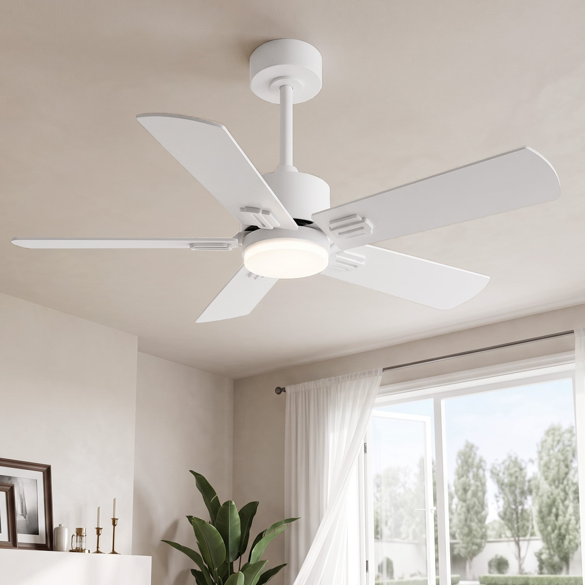 Cuschoice 42 inch Wood Ceiling Fan with Light Three color variable 5 MDF Blades Remote Control Timer and Memory Function