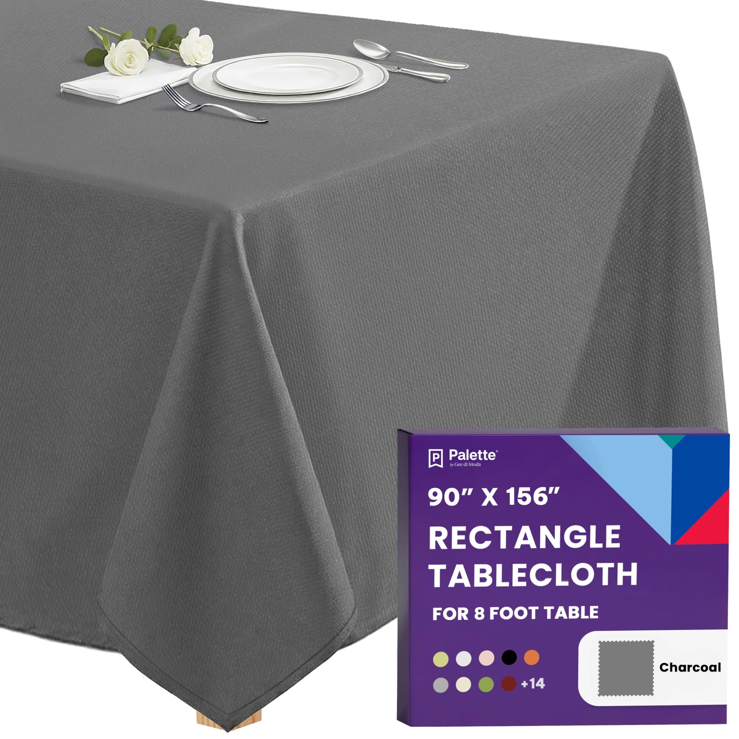 Gee Di Moda  Rectangle Tablecloth - 90 x 156 Inch Charcoal Rectangle Table Cloth - Heavy Duty Washable Fabric - for Buffet Table Holiday Party Dinner Wedding and Baby Shower