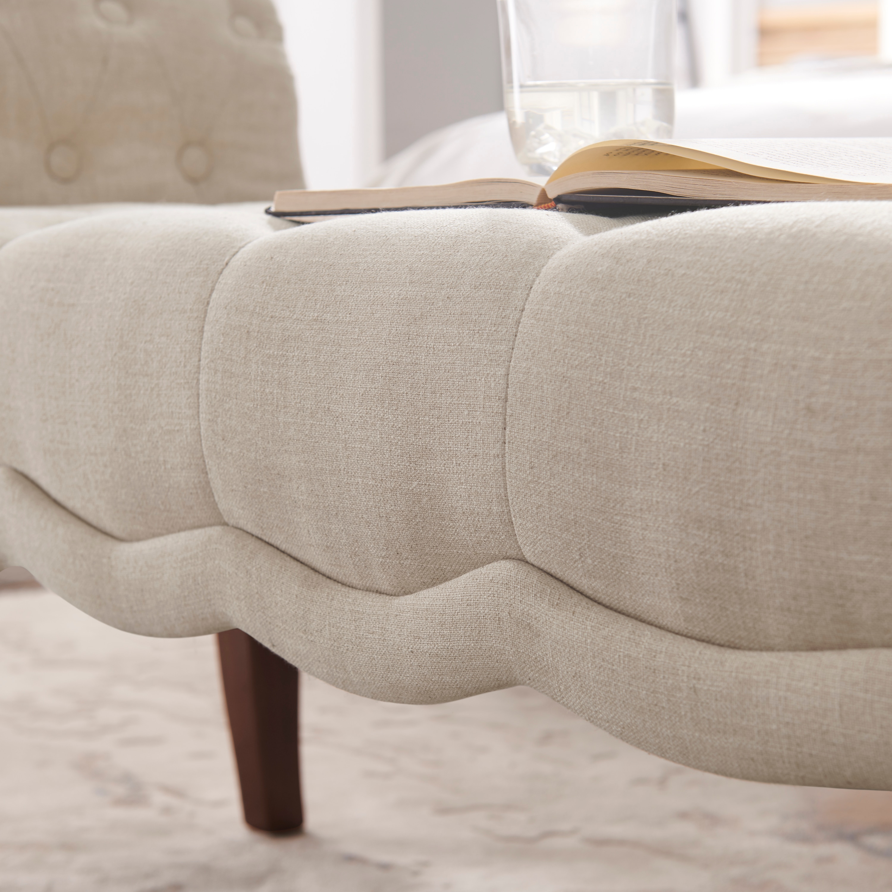 Madison 50" Off-White Polyester Tufted Roll Arm Bench