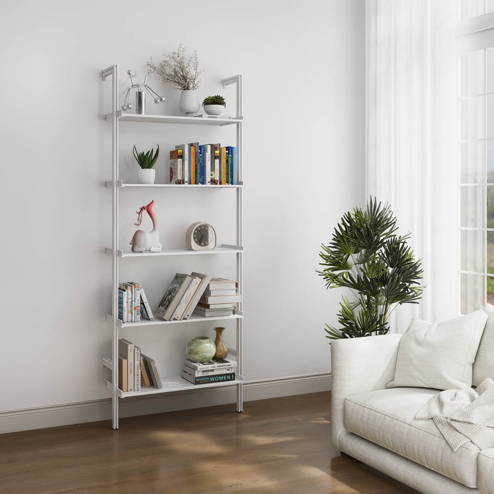 Modern Shelving ALUMPAL-1231-WW 31-Inches L x 12-Inches D x 84-Inches H White Aluminum Rectangular Bracket shelf 5 Decorative Shelves