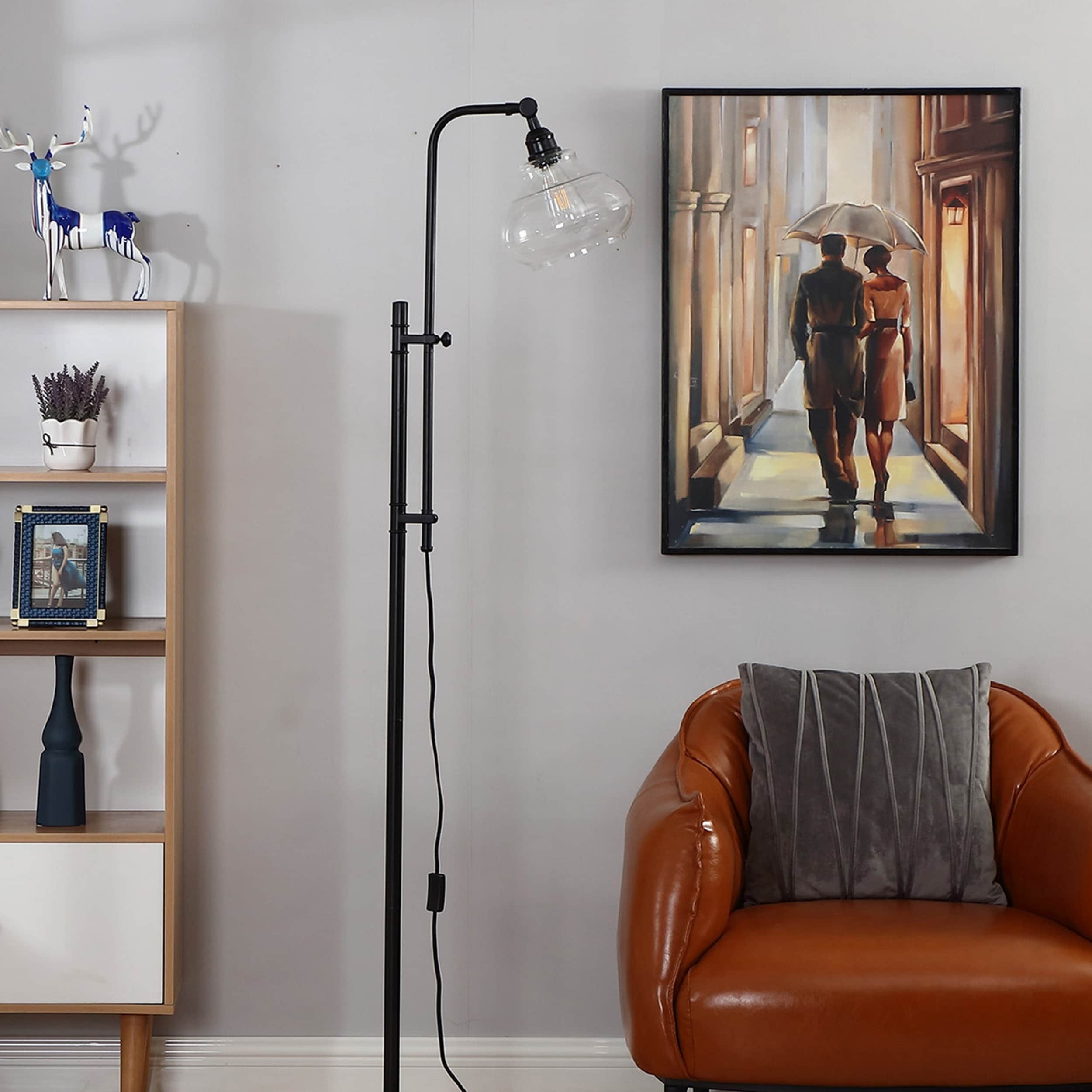 Brightech Austin Adjustable Height LED Floor Lamp with Teardrop Shade - Black