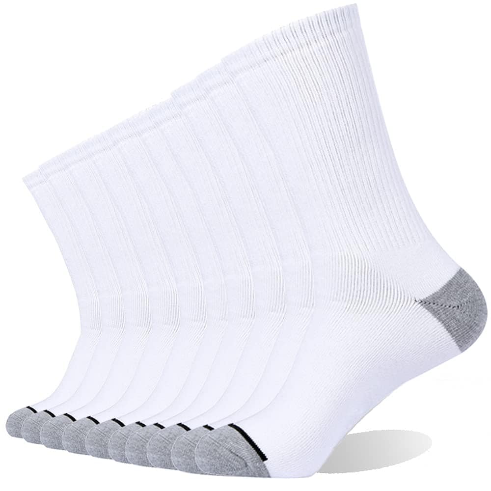 Anqtovp  10 Pairs Unisex Cotton Moisture Wicking Crew Socks Size 10 to 13 Heavy Cushion Reinforced Heel and Toe Ribbed Leg All Day Comfort