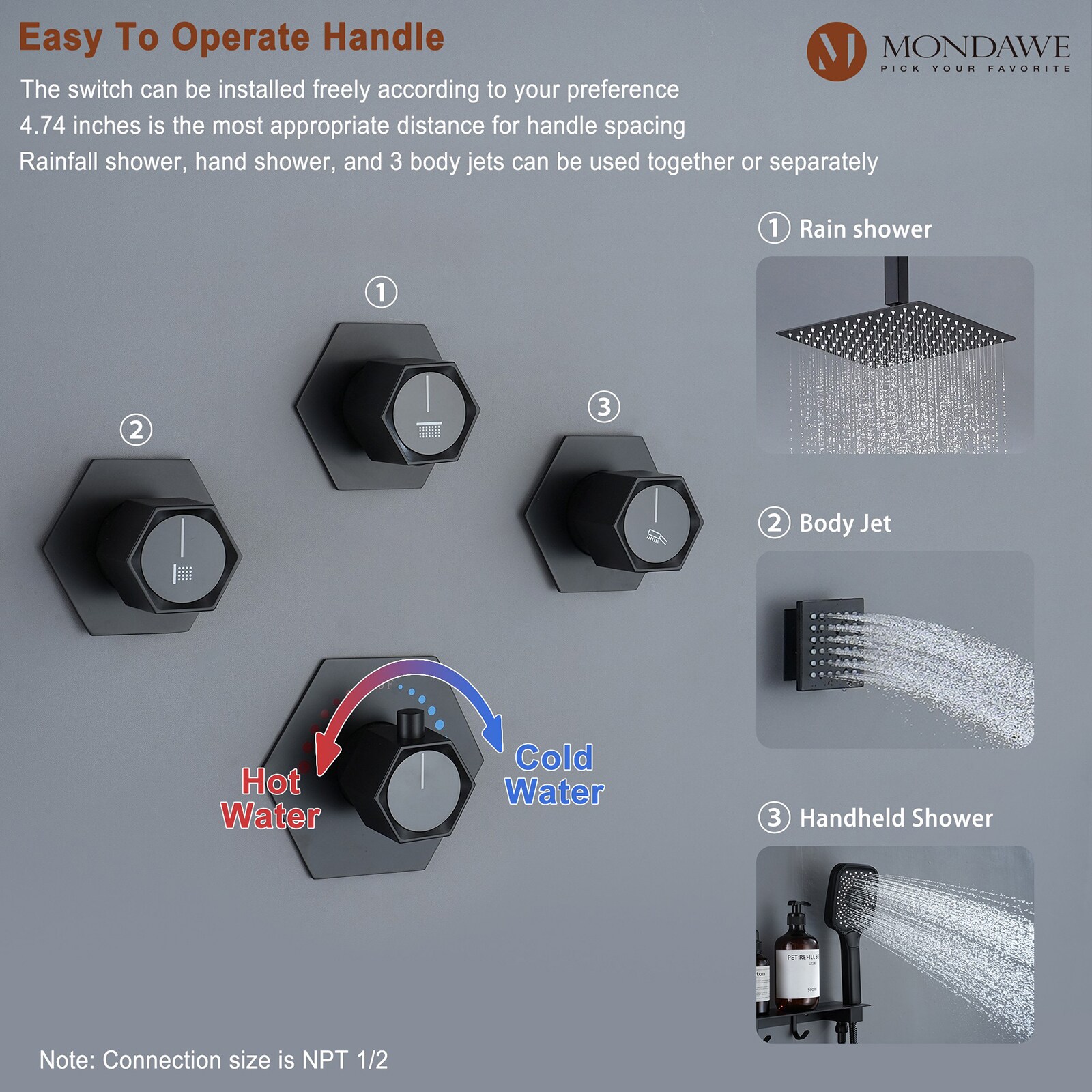 Mondawe WF-6347-B Showerhead-Bar-Panels - View #4