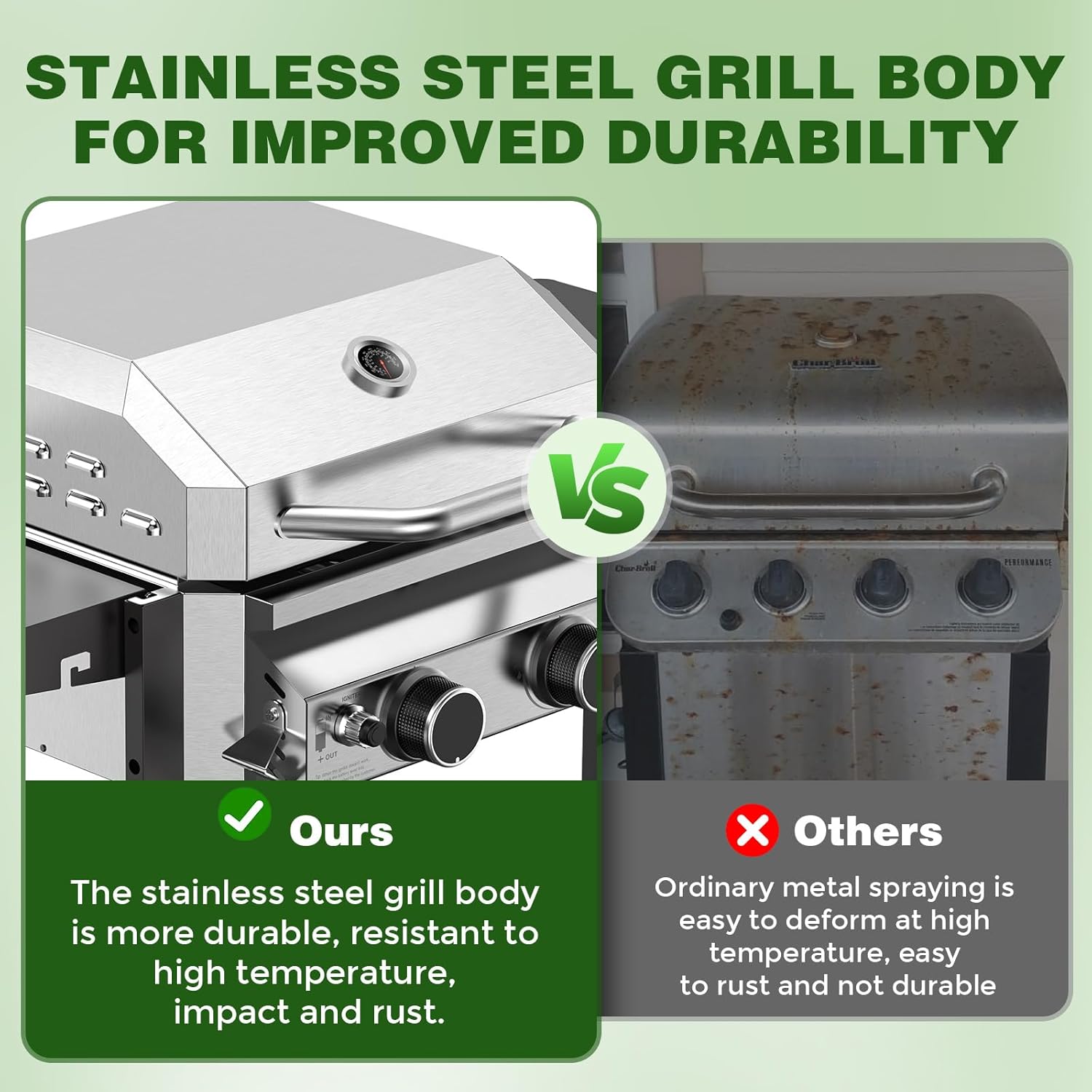 R.W.FLAME 2 Burner Propane Gas Grill 16000 BTU Stainless Steel BBQ ...