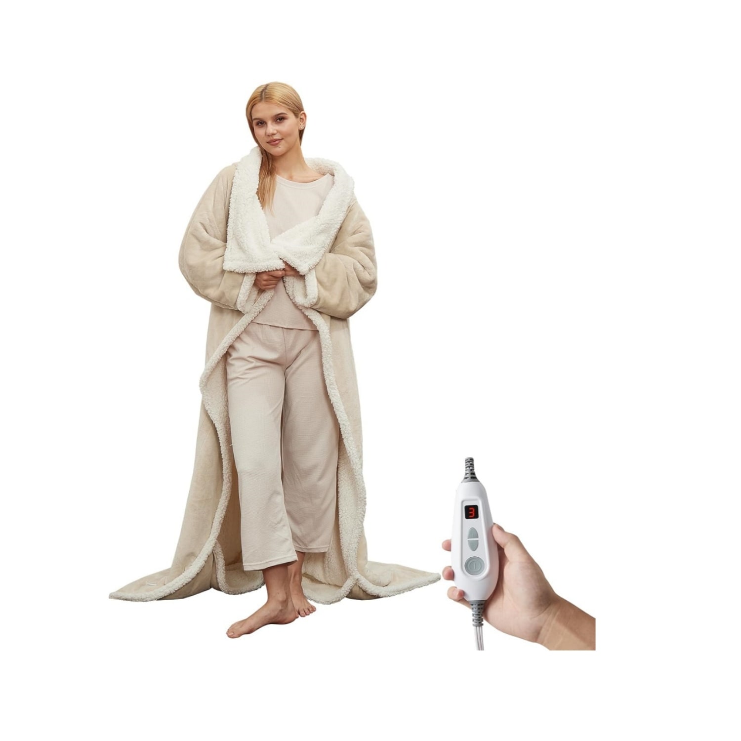 Garvee 50x70 Inch + 18 Inch Unisex Wearable Heated Blanket With Foot Covers And Sleeves Khaki