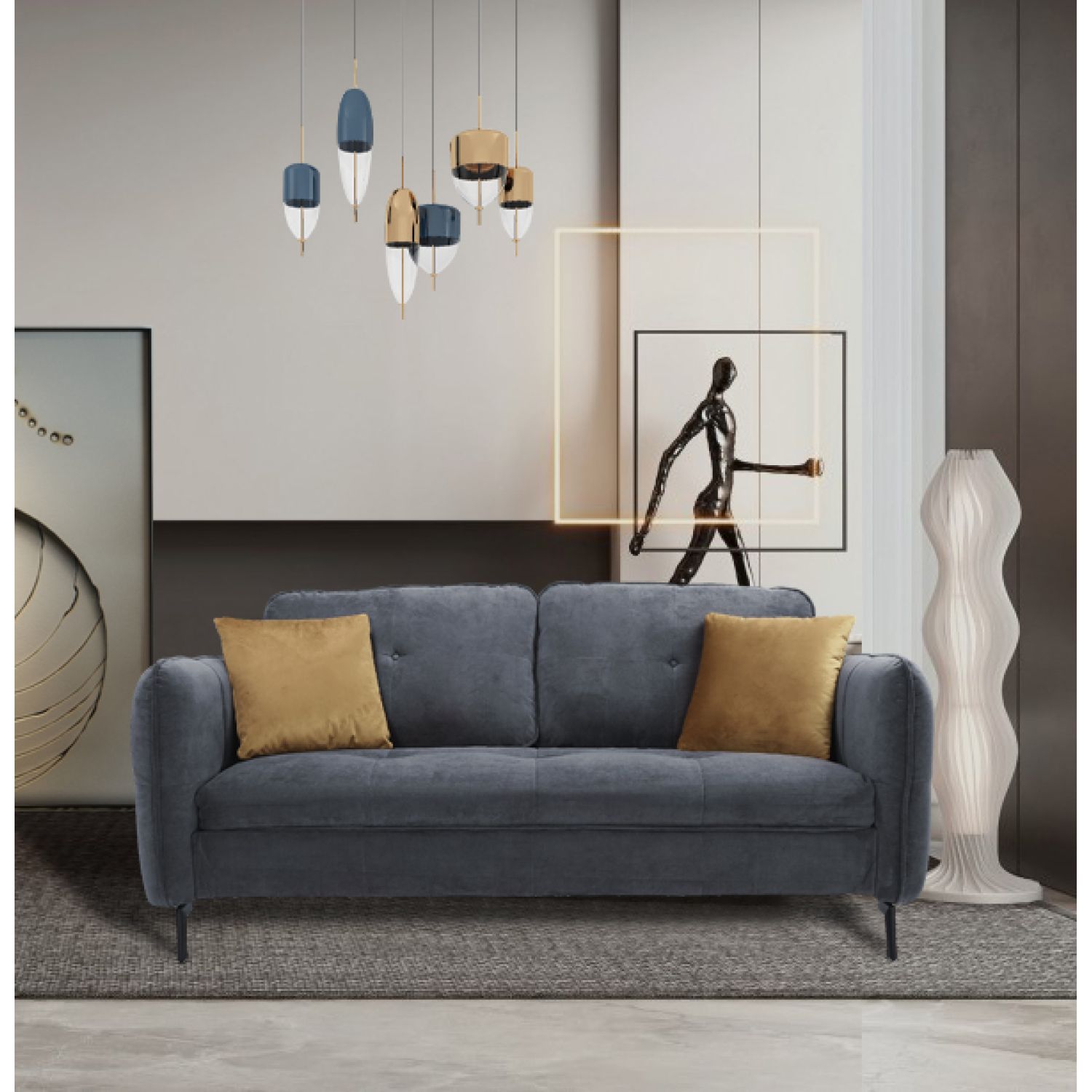 JASMODER W223S01512 34.6-in Modern Dark Gray Polyester/Blend Sofa