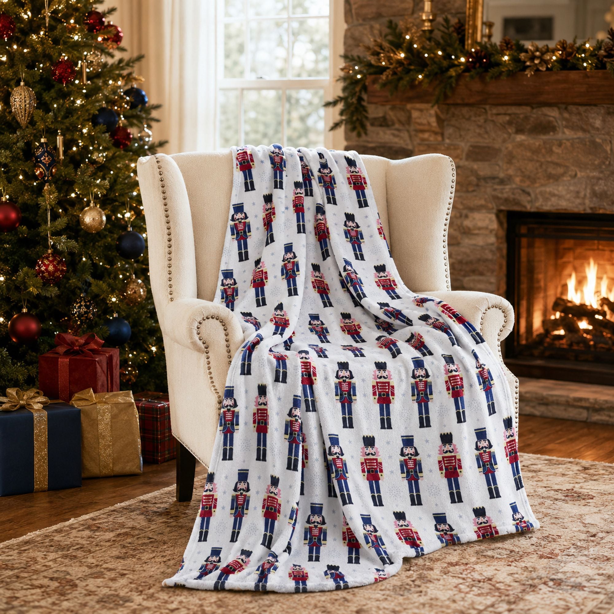 KATE AURORA Living Nutcrackers Ultra Soft and Plush Hypoallergenic Christmas Throw Blanket Cover