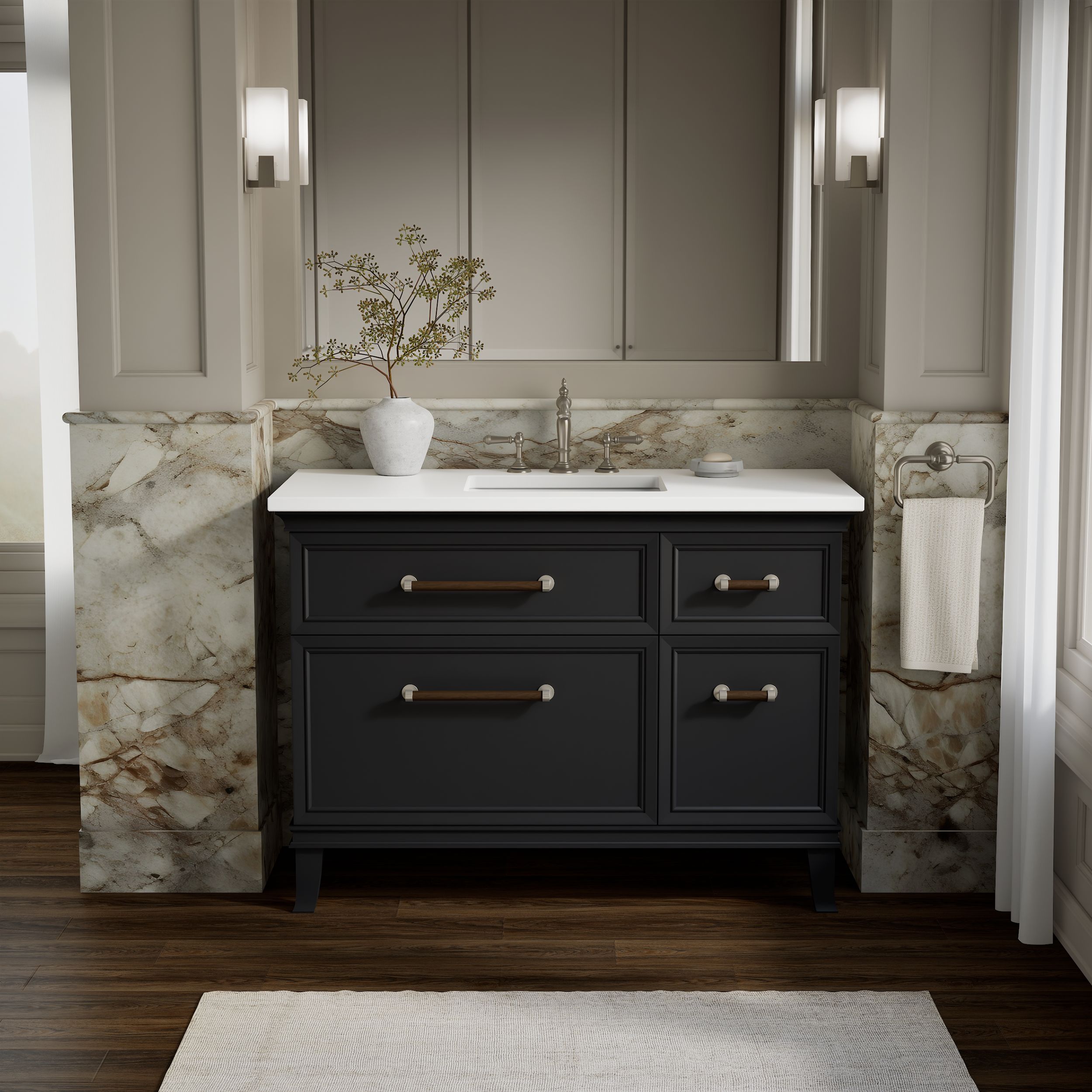 KOHLER - Artifacts 48-in Slate Grey Undermount Single Sink Bathroom Vanity with Miami White Quart...