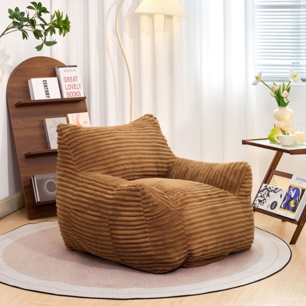 Tatayosi Beige Oversized Bean Bag Chair for Adults with Armrests Comfy Cozy Fluffy Single Cloud Mini Lounge Floor Sofa