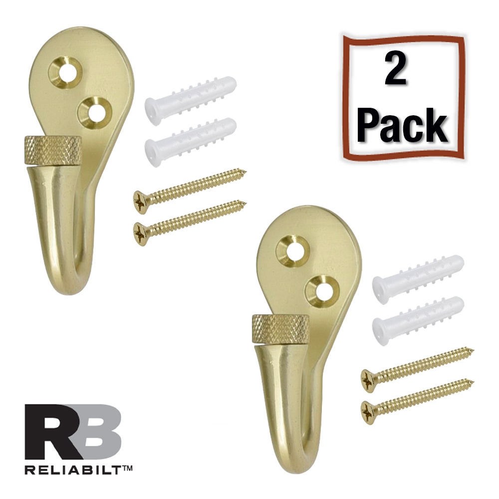 RELIABILT 2-Pack 1-Hook 0.73-in x 1.47-in H Soft Gold Decorative Wall Hook  (35-lb Capacity) in the Decorative Wall Hooks department at