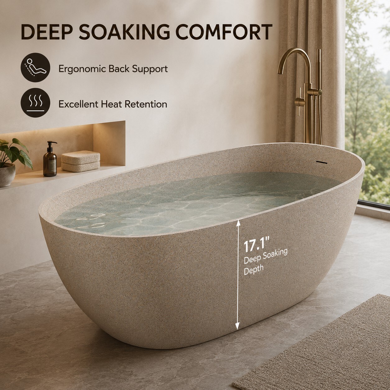 HBUDS 69 Inch Freestanding Resin Stone Bathtub Solid Surface Modern ...