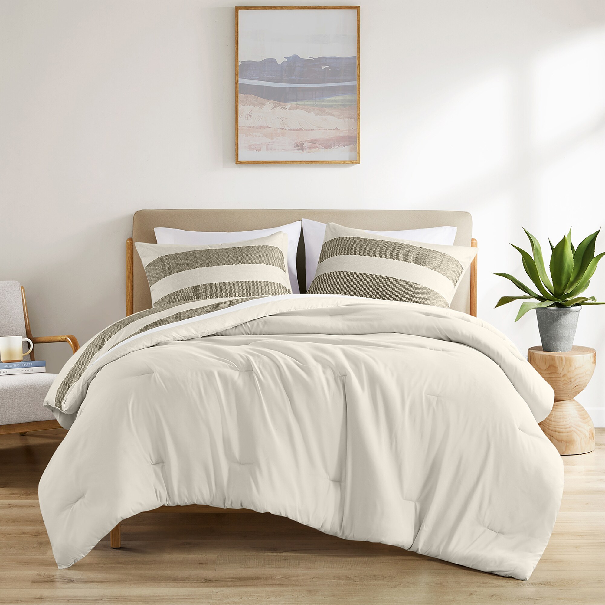 Tinyhomie 3-Piece King/Cal King Stripe Textured Print Comforter Set Neutral