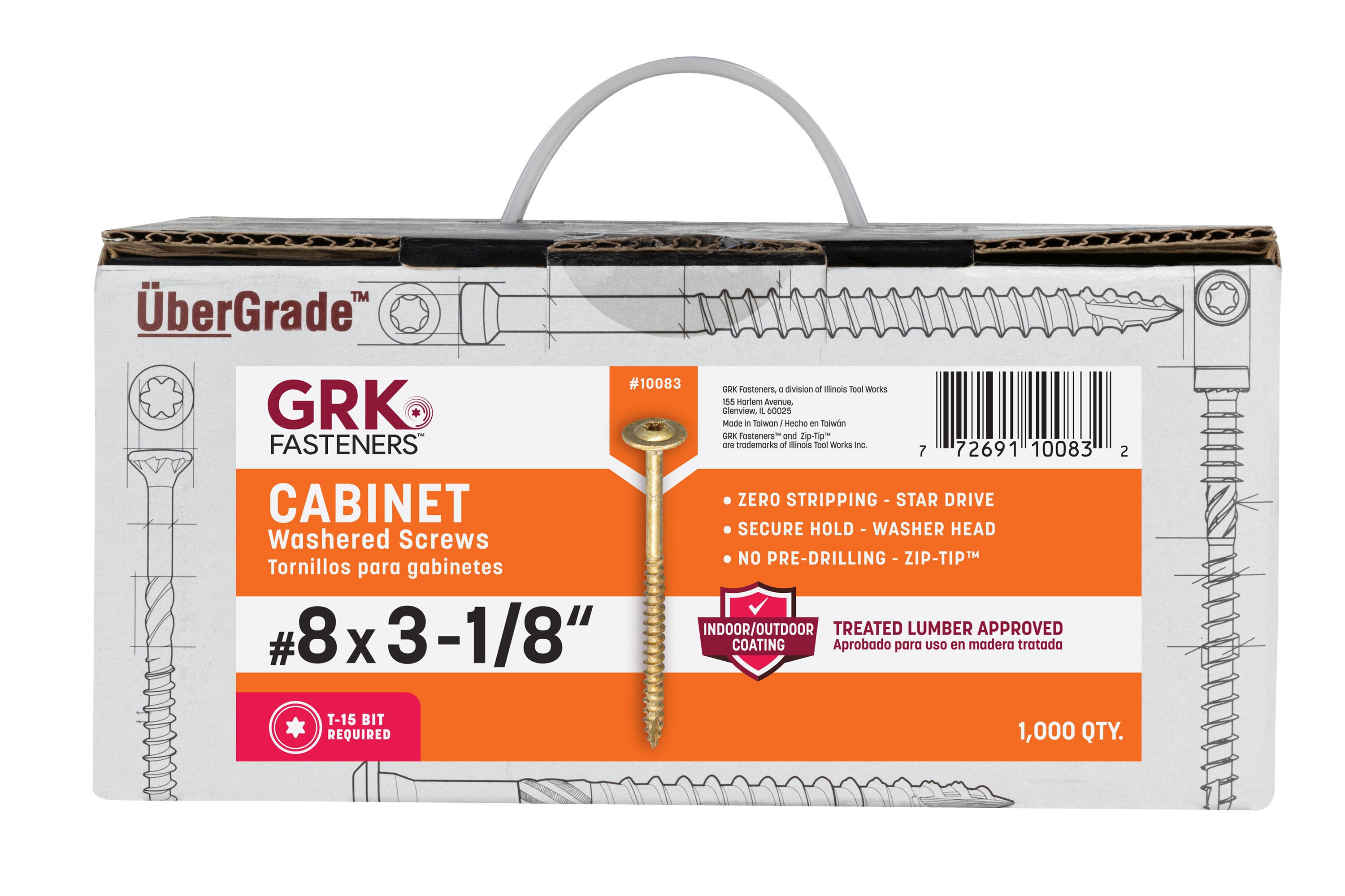 GRK Fasteners 10083 #8 x 3-1/8-in Polymer Interior Cabinet mounting screws ( 1000 -Per Box )