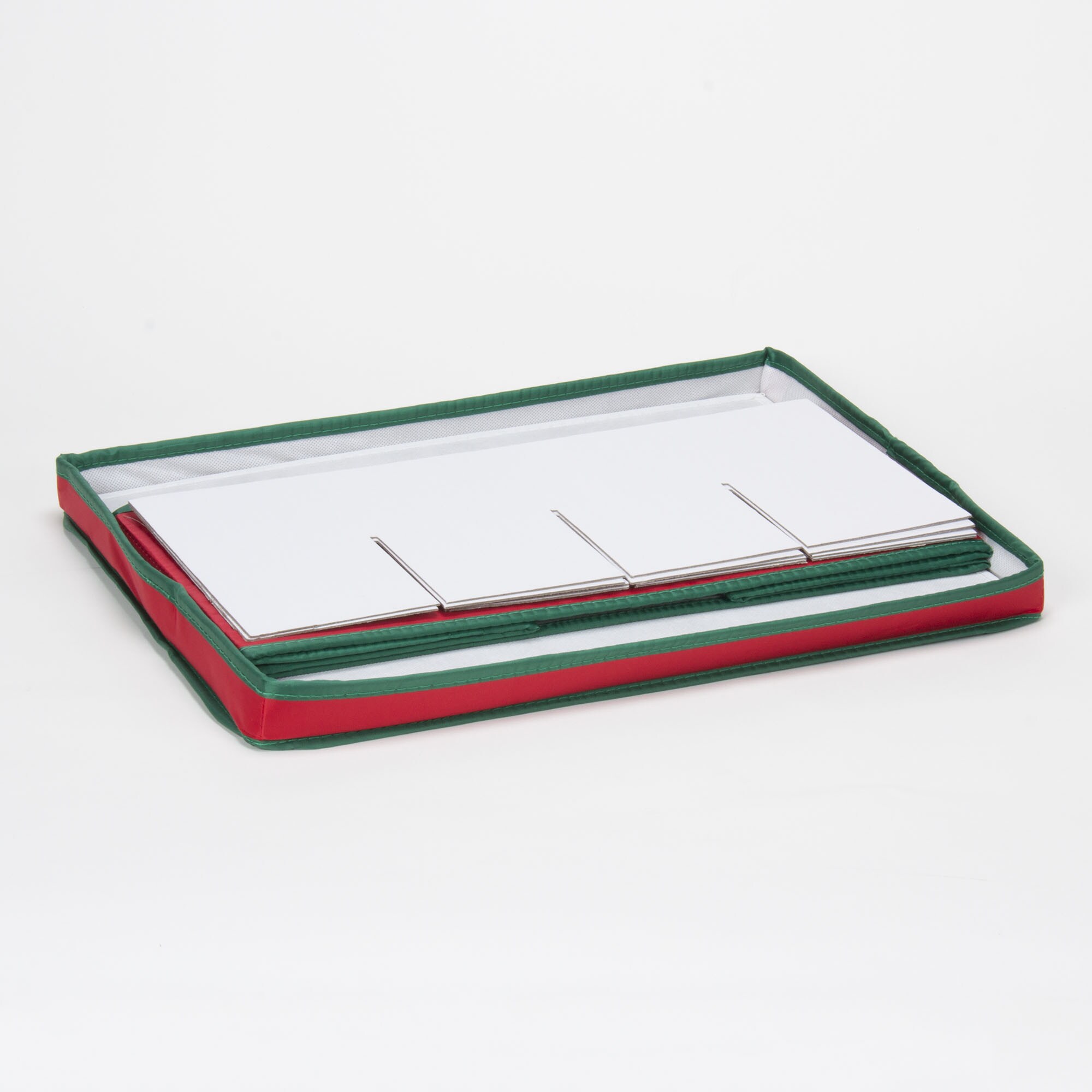 Red and Green Fabric Collapsible Holiday Stemware Storage Box