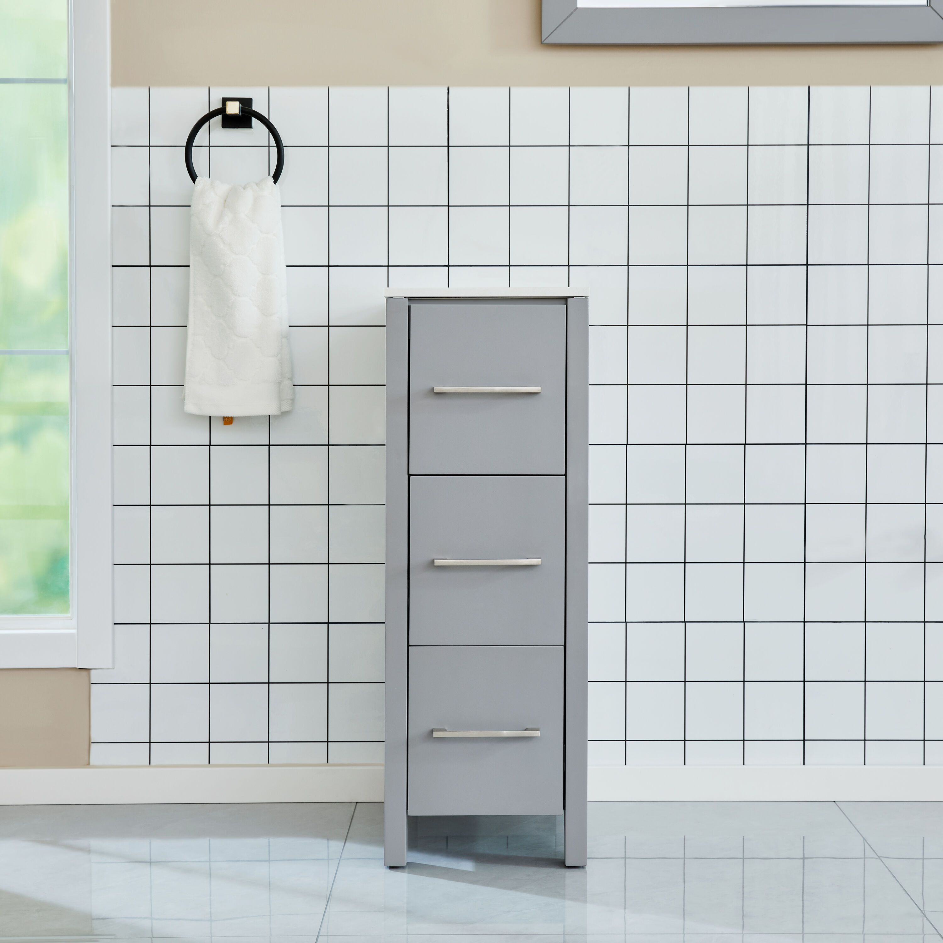 Vanity Art VA3012-G Brescia 12-in Grey Bathroom Vanity with White Ceramic Top