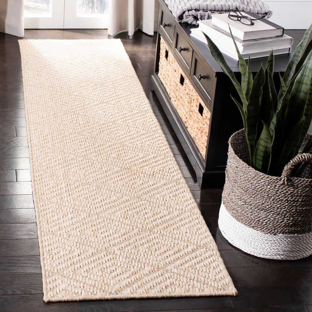 Beige Geometric Sisal Runner Rug, 2' x 8'