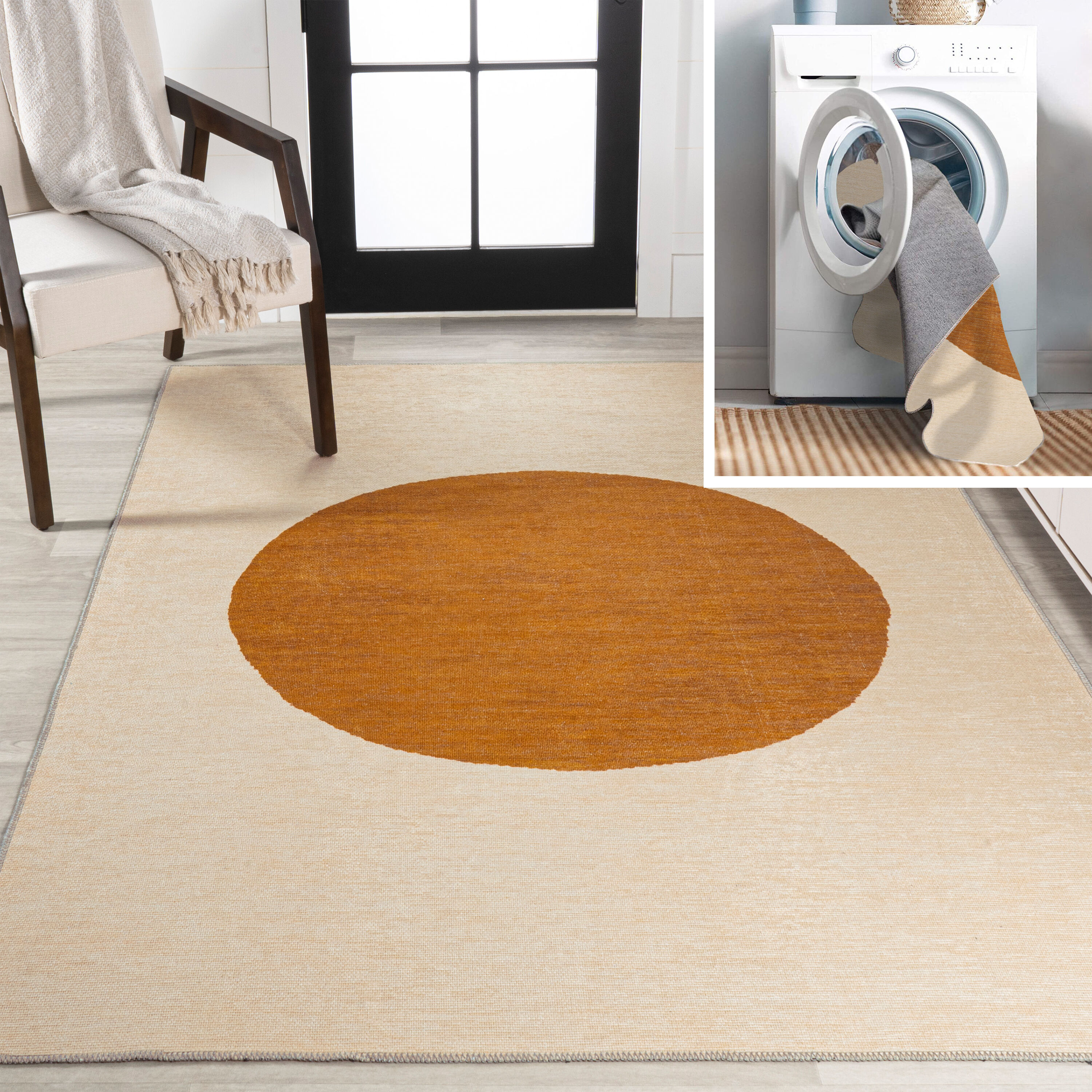 JONATHAN  Y WSH113A-5 WASHABLE Cirkel Minimalist Geometric Dot 5 x 8 (ft) Loomed Polypropylene Cream/Rust Rectangular Indoor Medallion Bohemian/Eclectic Machine washable Area rug