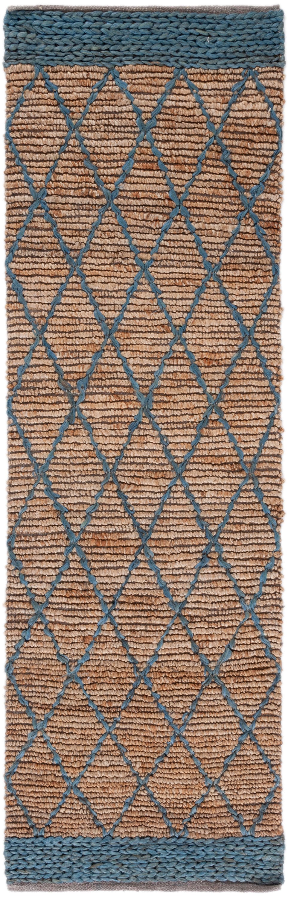 Safavieh NF951N-28 Natural Fiber Jensen 3 x 8 (ft) Loomed Jute Natural/Navy Rectangular Indoor Geometric Bohemian/Eclectic Runner rug