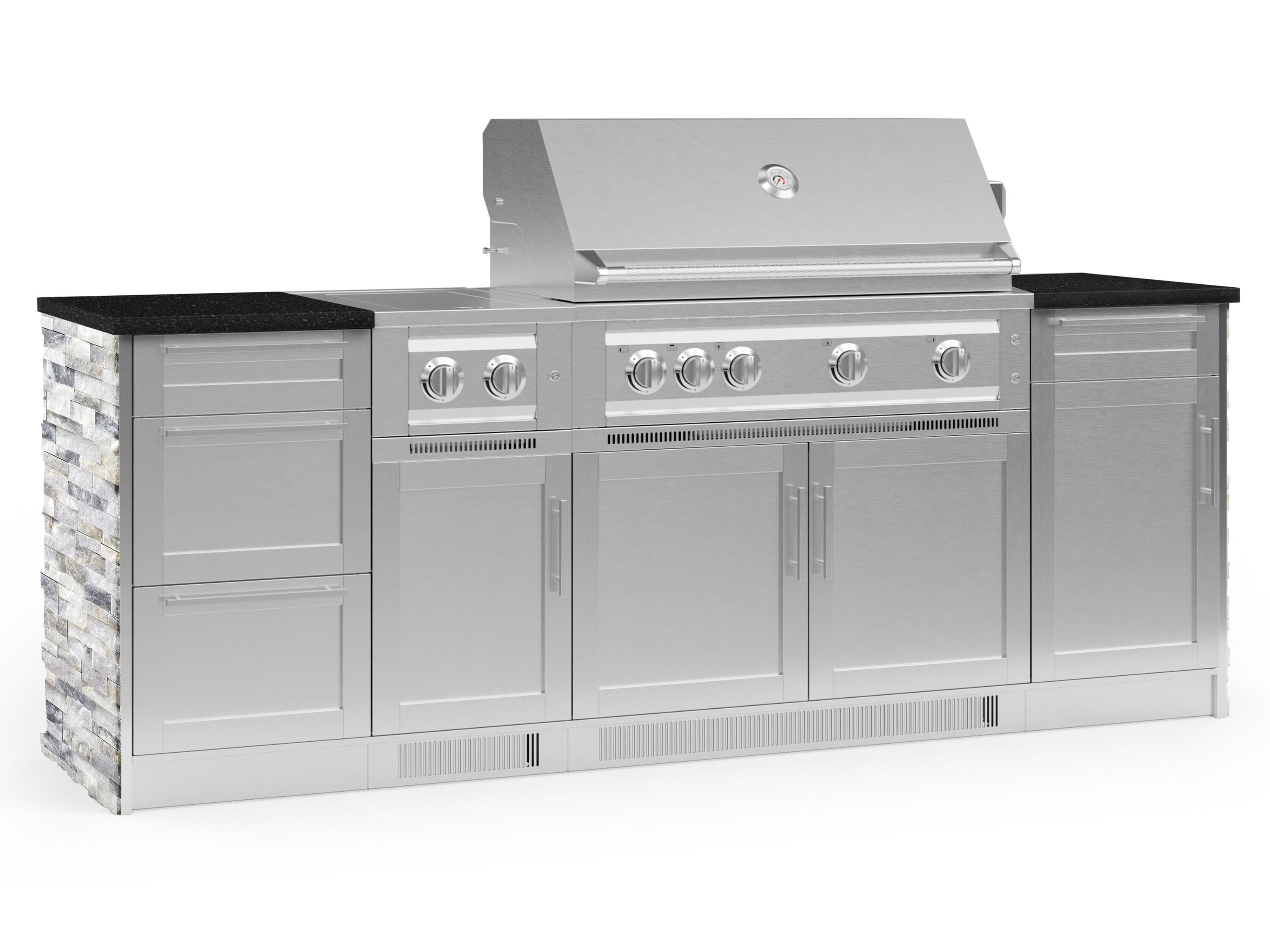 NewAge Products 68713 Signature Series Cabinets Platinum Grill 8 -Piece 95.16-in W x 25.5-in D x 51-in H Modular Outdoor Kitchen Set 7 Burners
