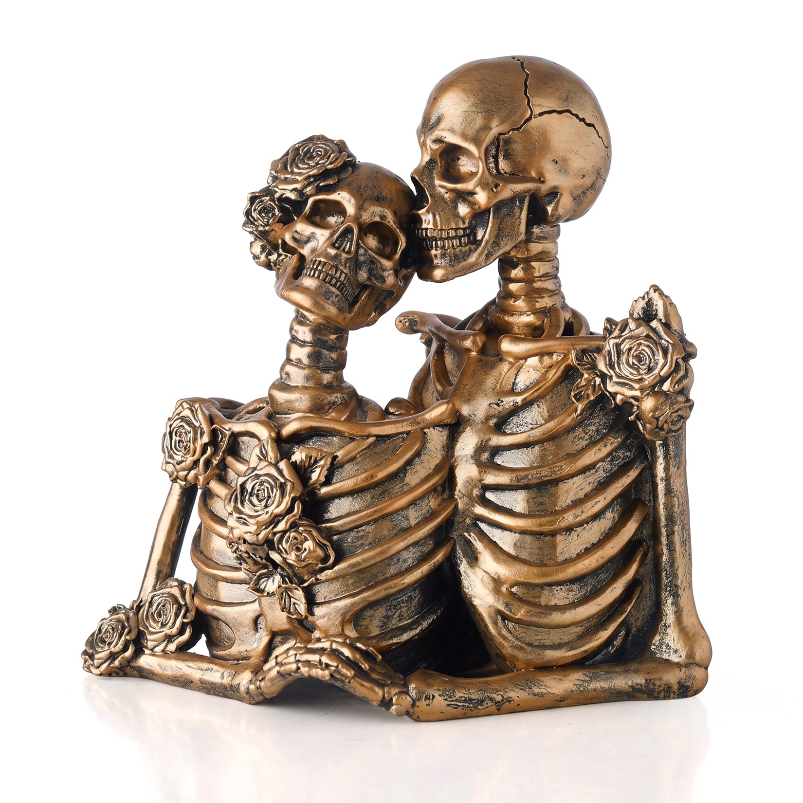 Garvee Vintage Gothic Skeleton Couple Holding Hands Statue Resin Gold Table Sculpture for Gothic Home Bedroom Shelf Desk