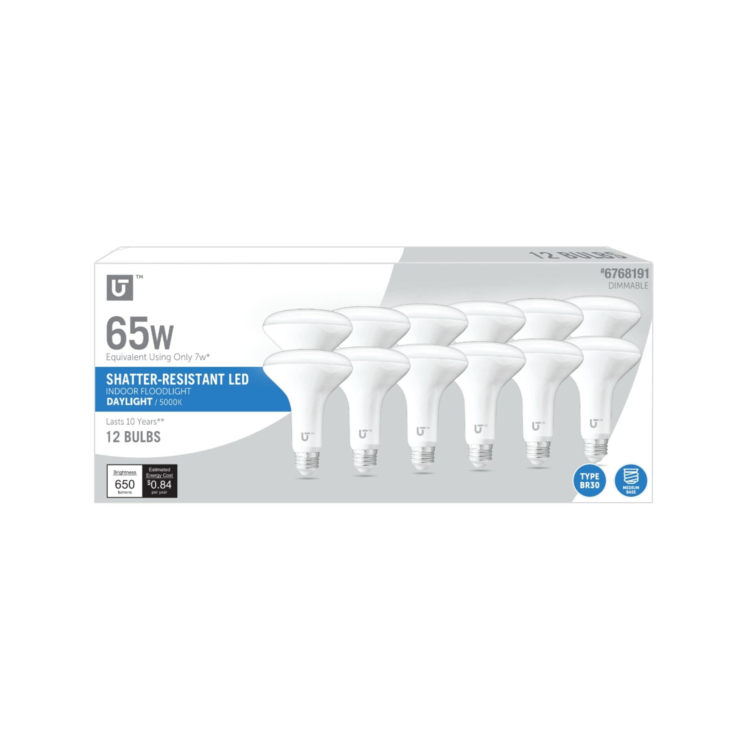 Utilitech 65 -Watt EQ BR30 Daylight Medium screw base E26 Dimmable LED Spot Flood Light Bulb 12 -Pack