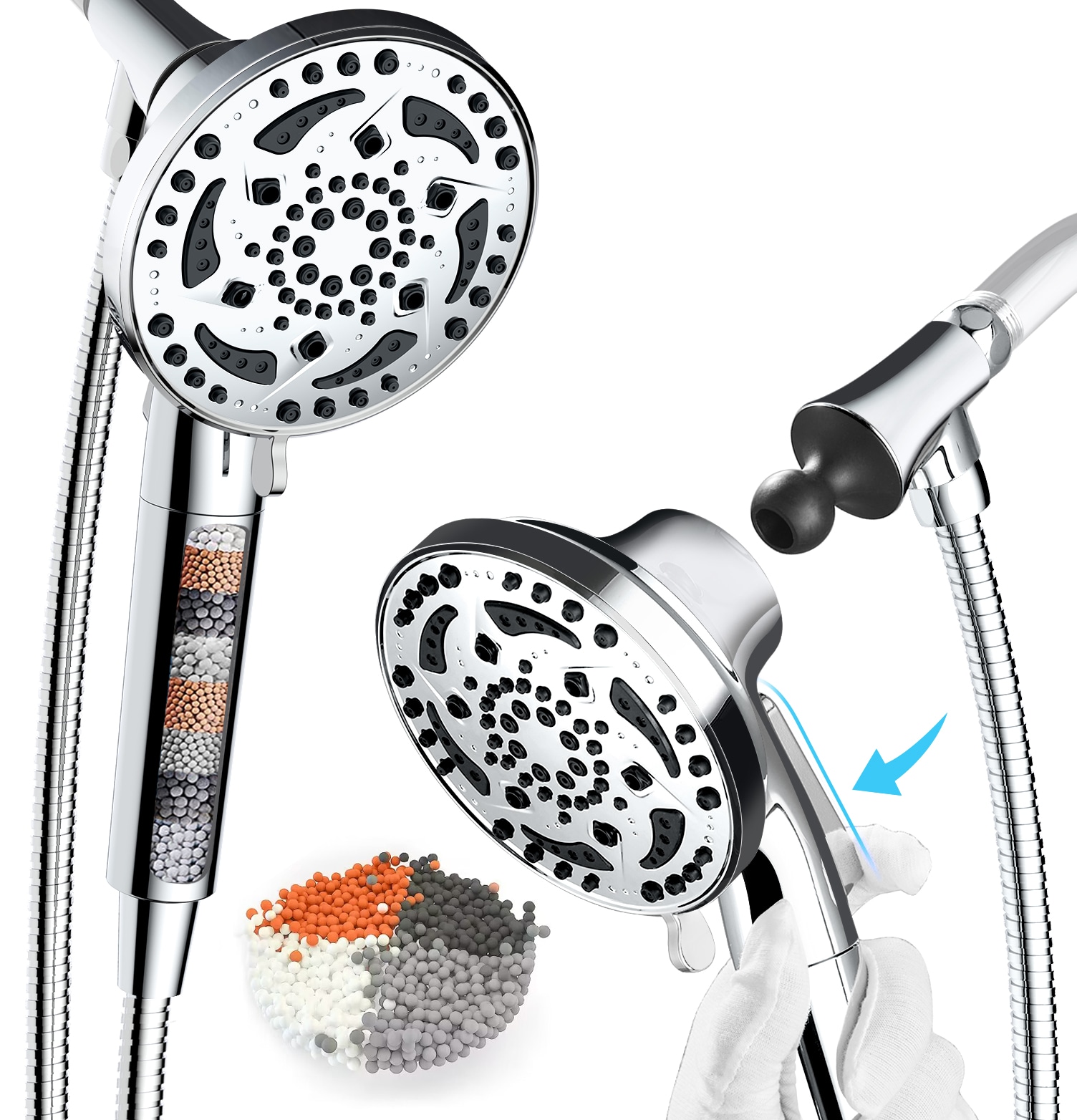 Cobbe LSSHK0207C 7.0 -Spray Chrome 4.92-in Round Handheld Filtered High Pressure Shower Head 1.8 GPM