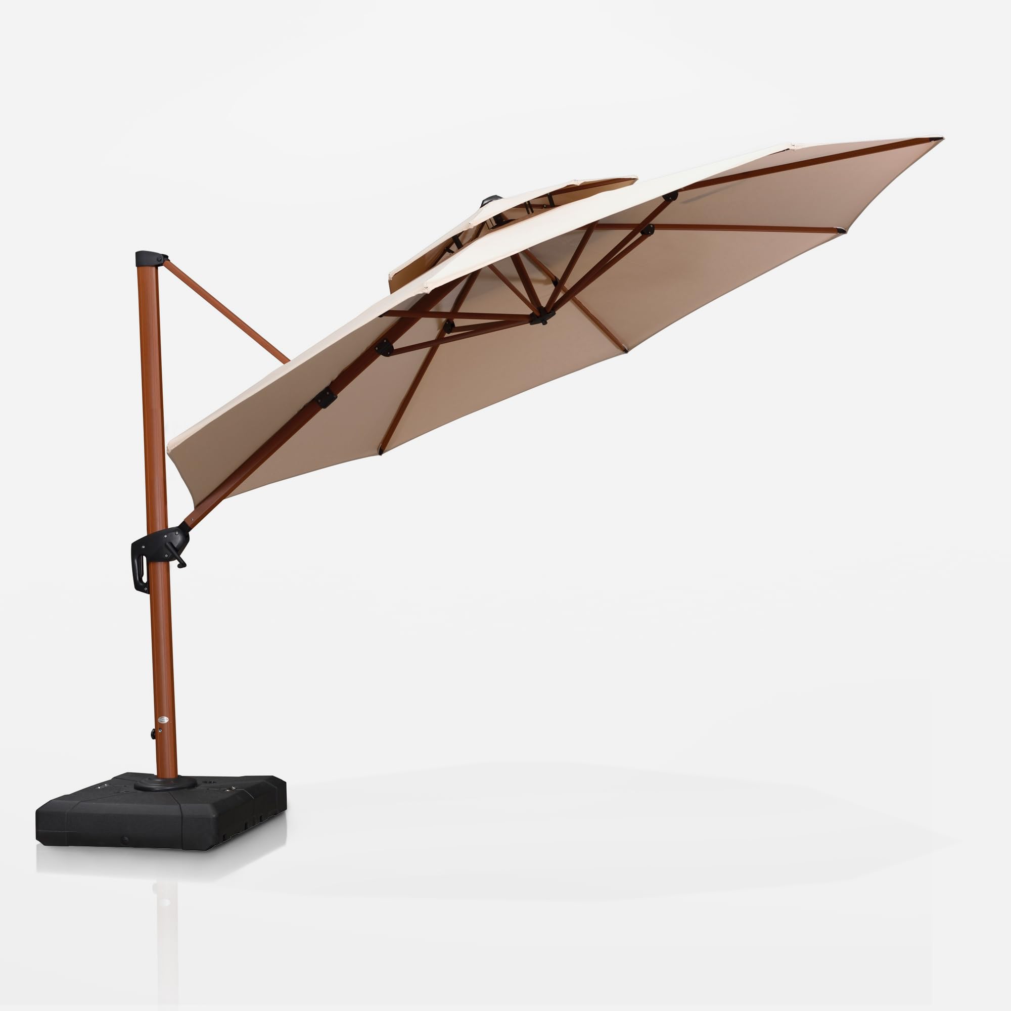 PURPLE LEAF LSGLRRM13-KK 13-ft Aluminum Beige Crank Cantilever Patio Umbrella