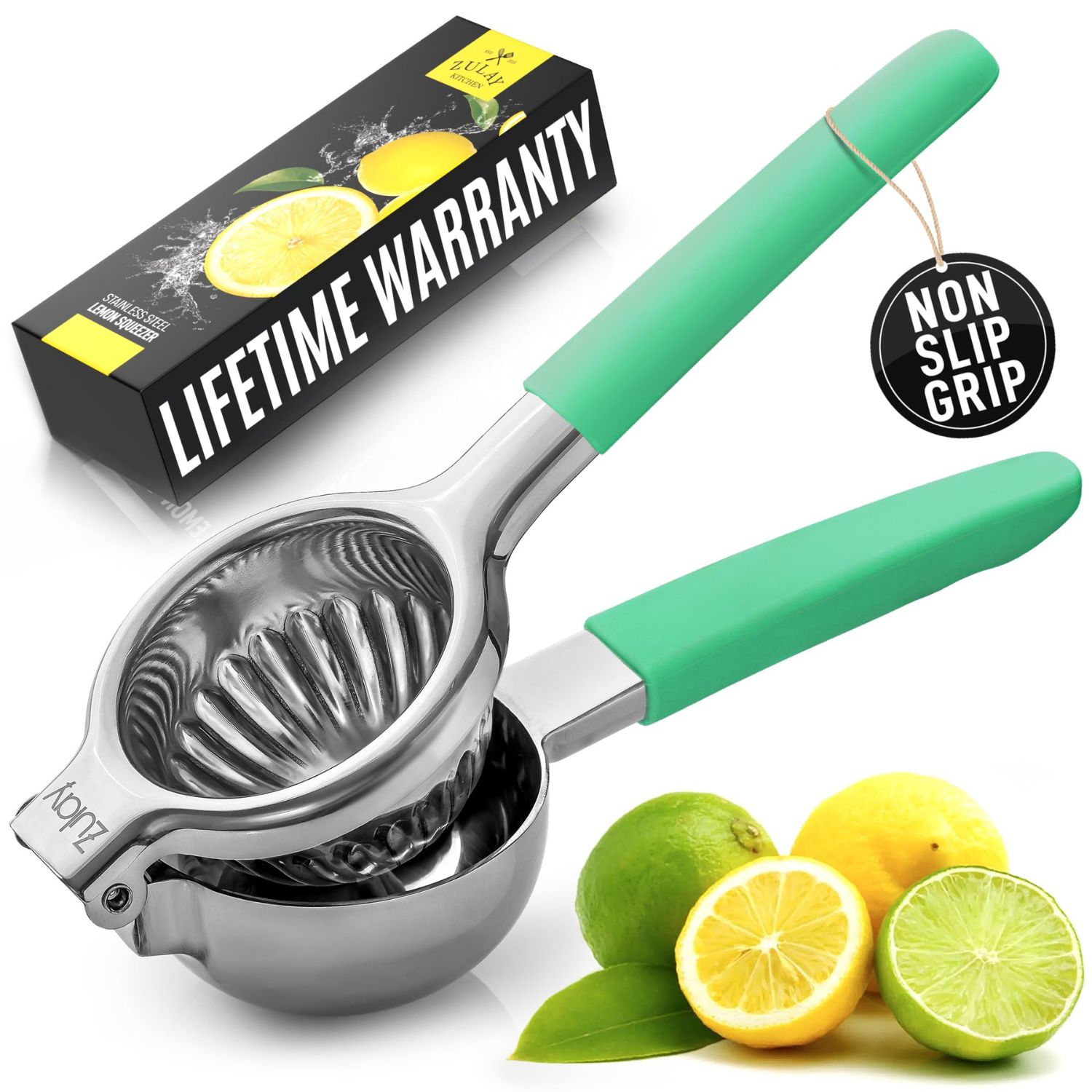 Zulay Kitchen Heavy Duty Stainless Steel Lemon Squeezer Manual Citrus Press Juicer with Silicone Handles Large Lime Juicer Tool