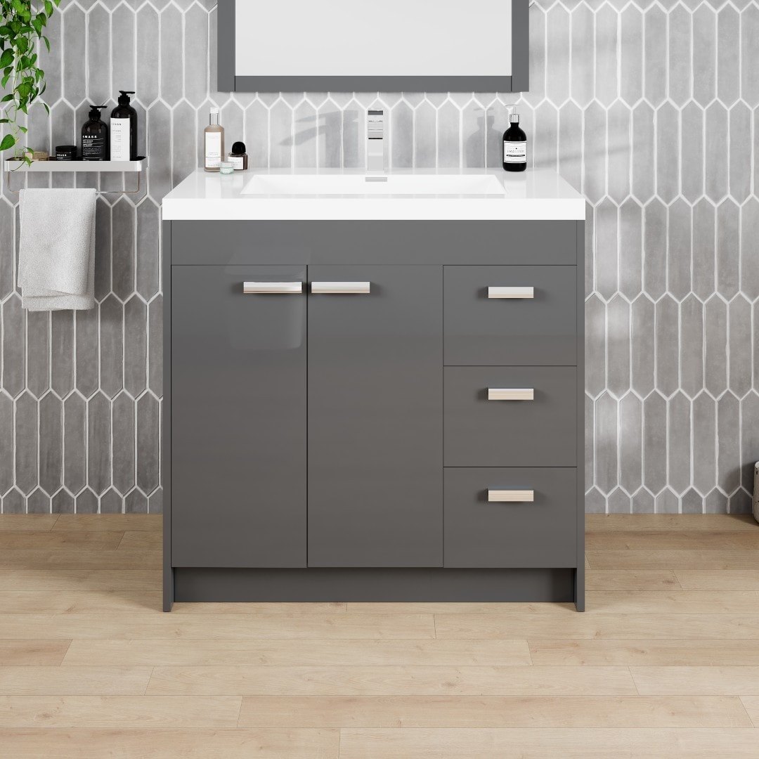 Eviva EVVN900-8-36GR Lugano 36-in Gray Single sink Bathroom Vanity with White Acrylic Top