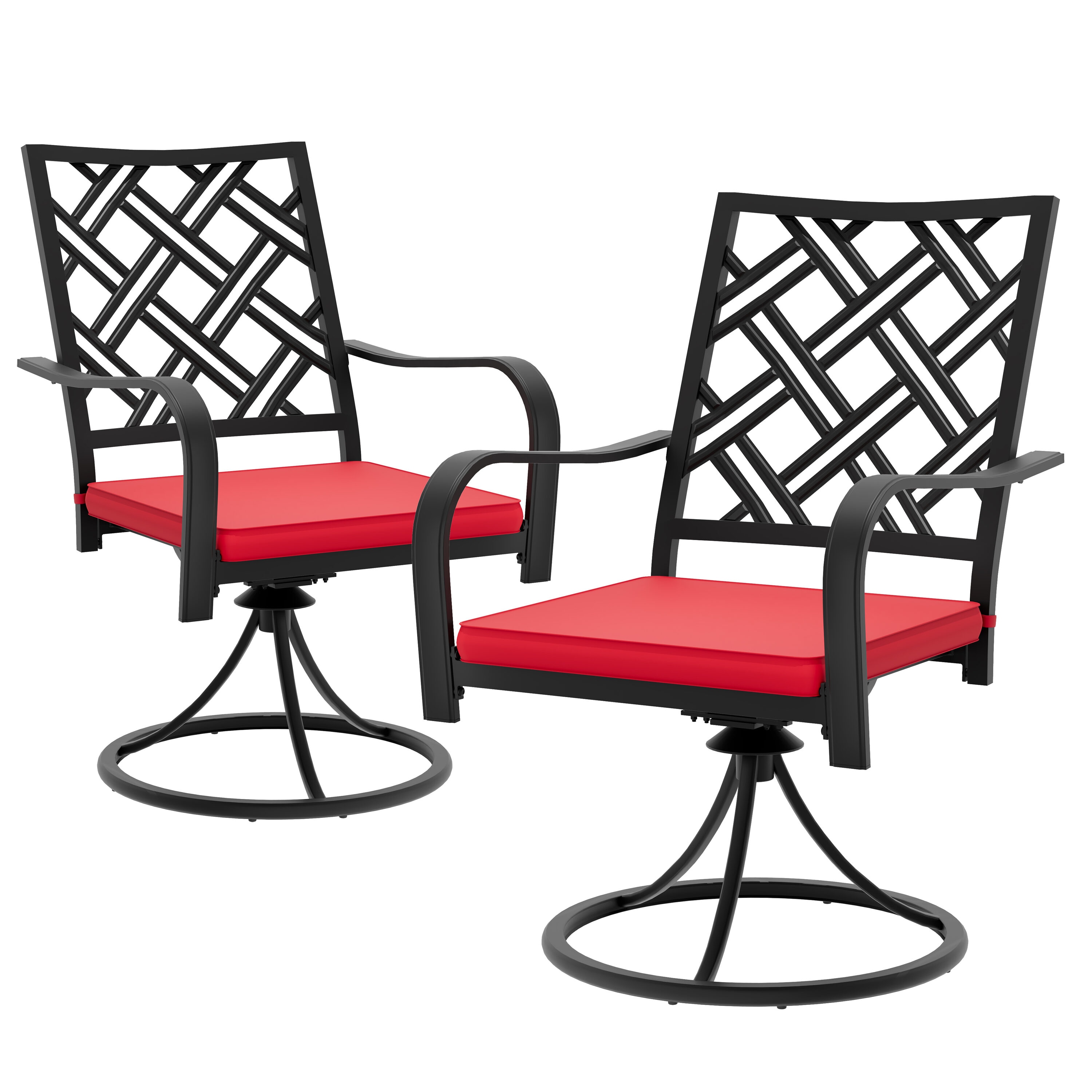 Nuu Garden DB153S Swivel Dining Chairs Set of 2 Stackable BLACK Iron Frame Stationary Dining Chair with Red Solid Seat