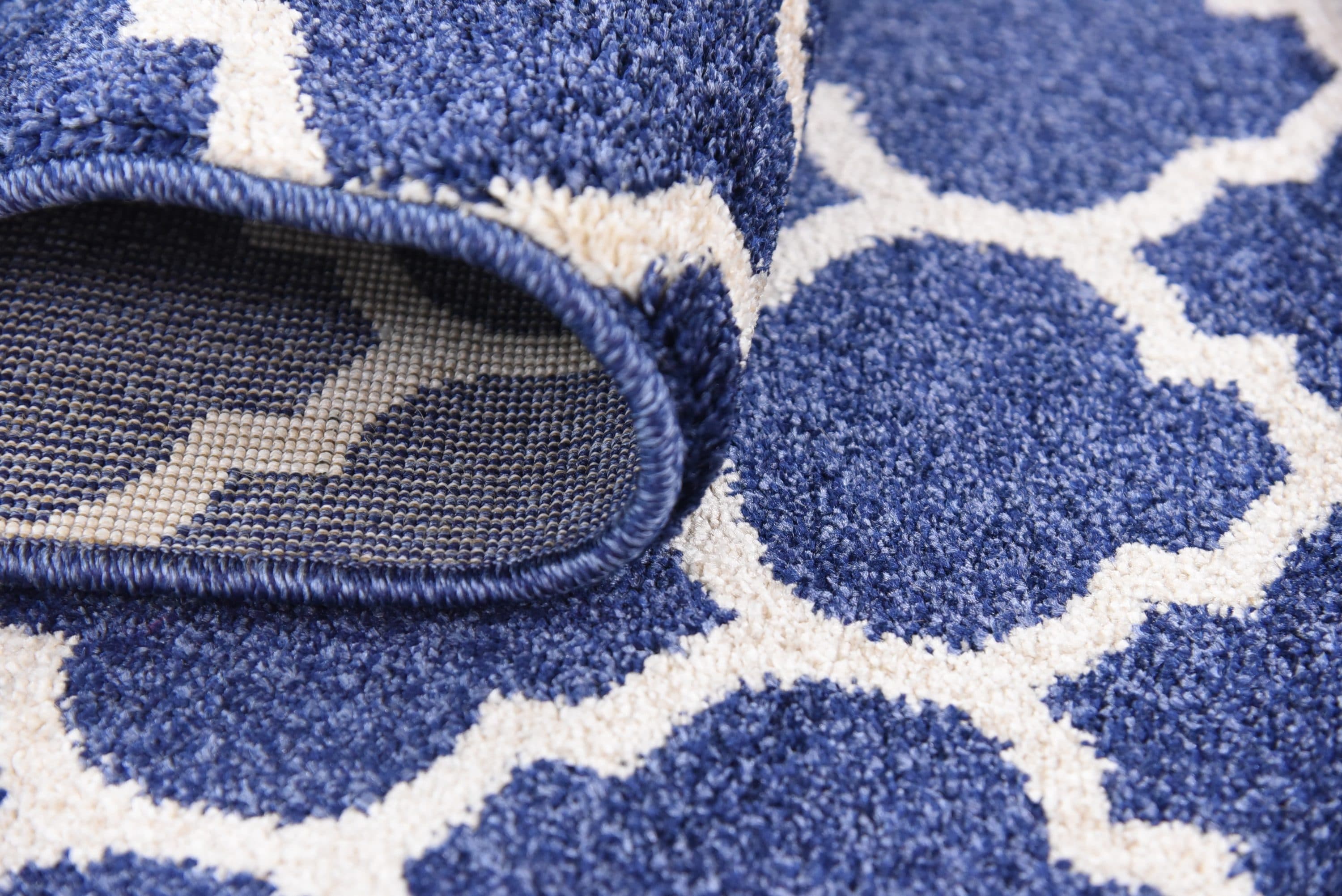 Dark Blue Synthetic Trellis Reversible Runner Rug