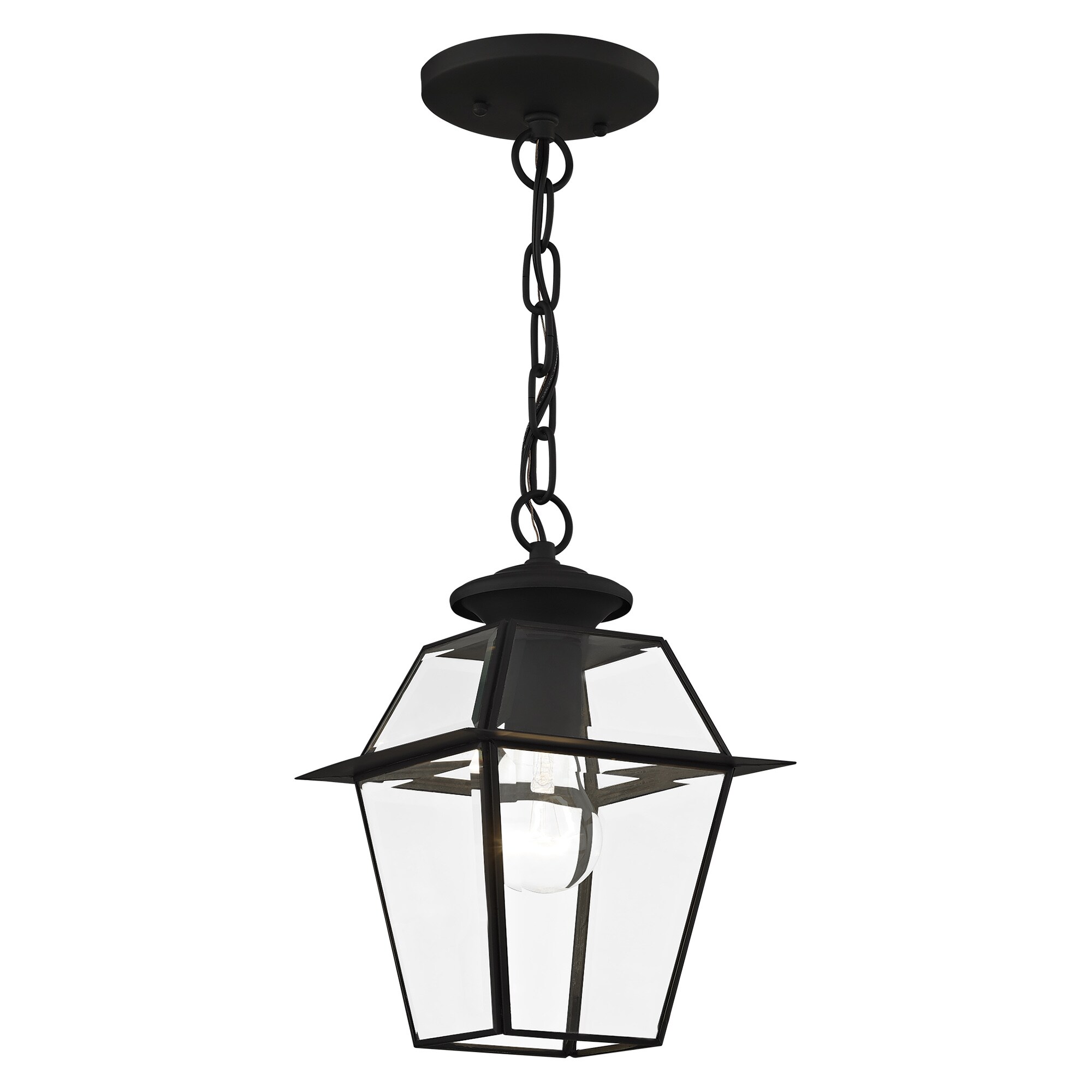 Charleston Romance 1-Light Black Brass Pendant with Clear Beveled Glass
