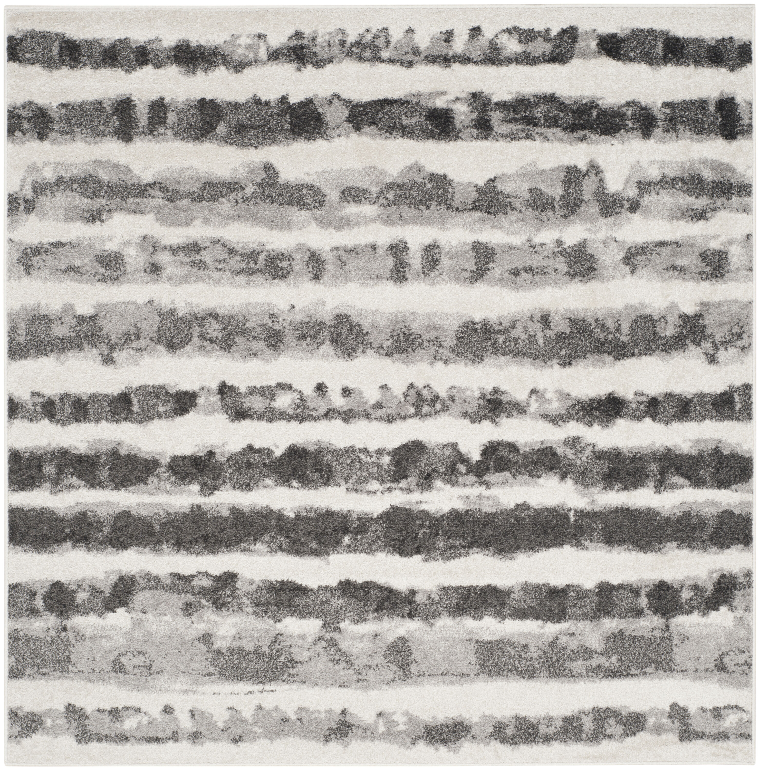 Ivory and Charcoal Reversible Square Synthetic Rug - Easy Care 47"