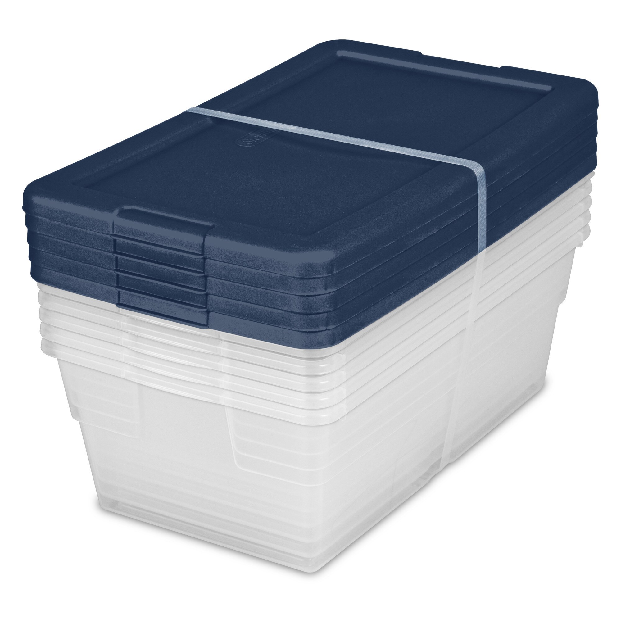 Sterilite Stackable 56 Quart Storage Tote, Clear with Marine Blue Lid (8 Pack)