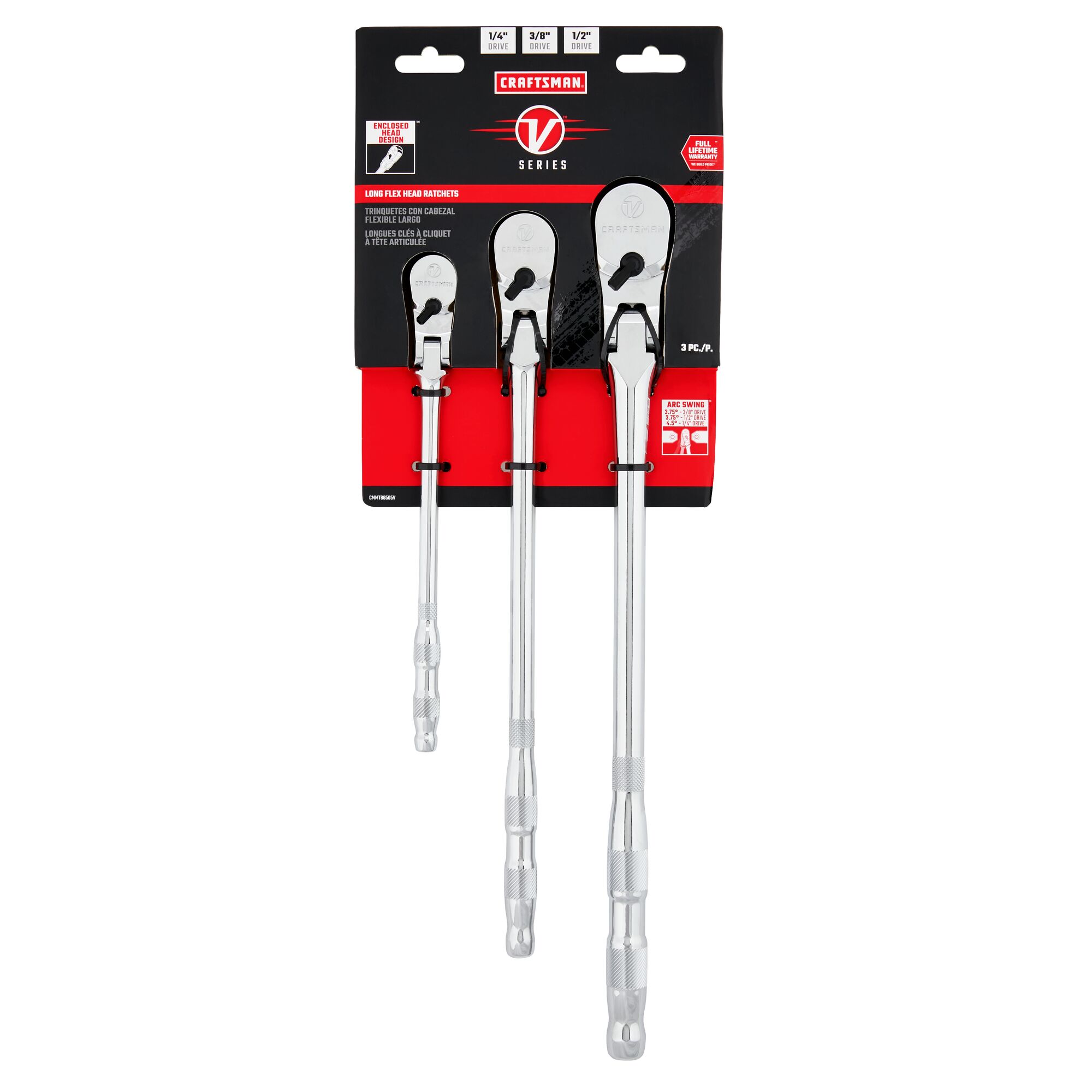CRAFTSMAN V-Series 3-Piece Set-Tooth 1/2-in; 3/8-in; 1/4-in Drive Comfort  Grip Handle Flexible Head Standard Ratchet Set in the Ratchets  Ratchet  Sets department at