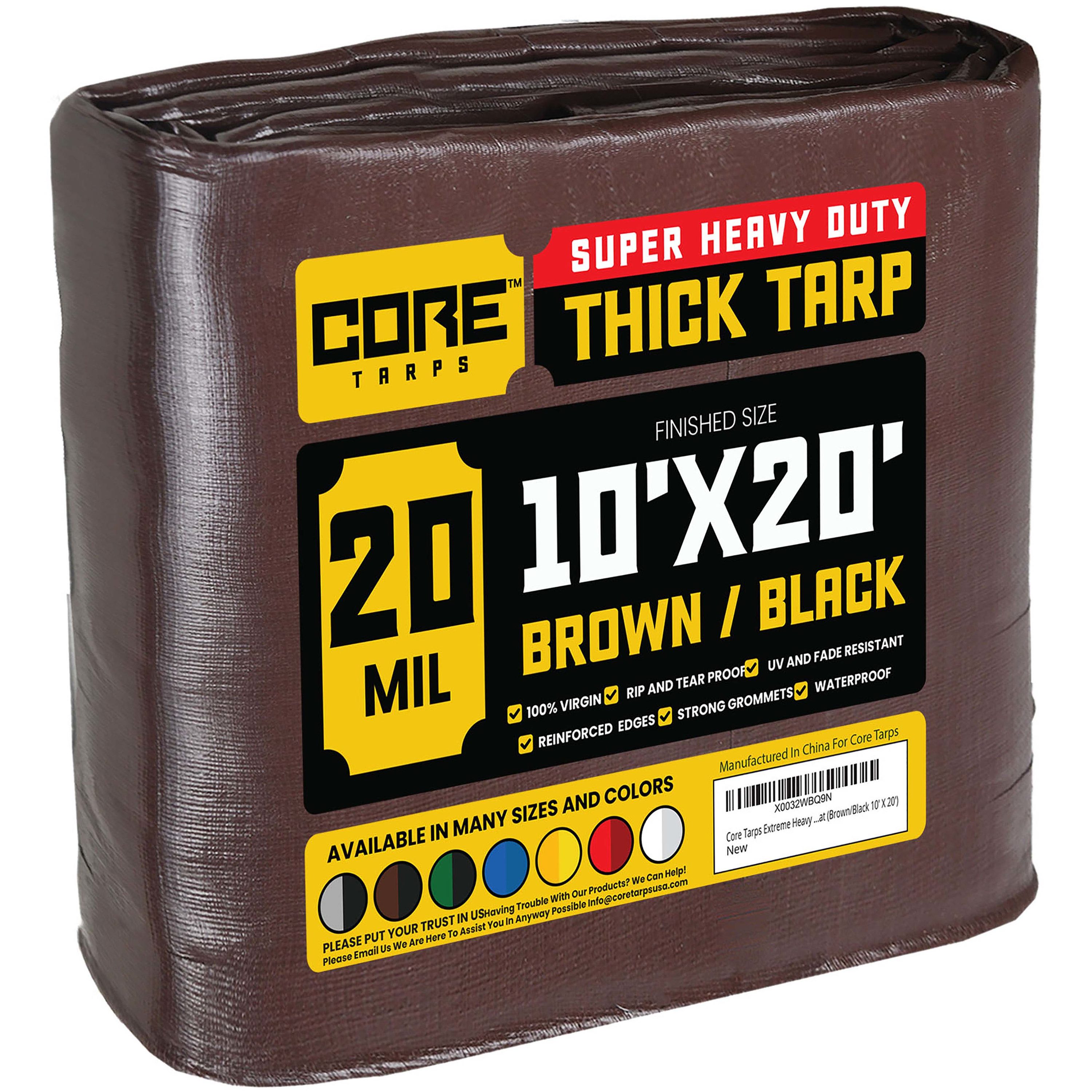 Core Tarps CT-702-10X20 10-ft x 20-ft Brown Waterproof Commercial Polyethylene 20-Mils Tarp