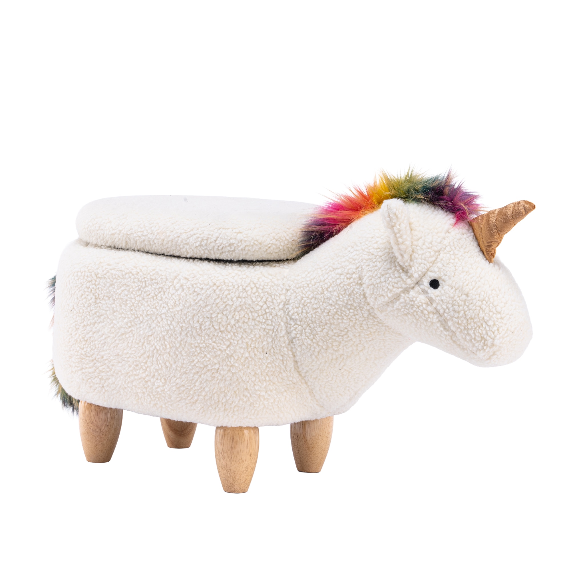 Home 2 Office W09-00019 Animal Unicorn Casual White Soft Fur Microfiber Oval Storage Ottoman