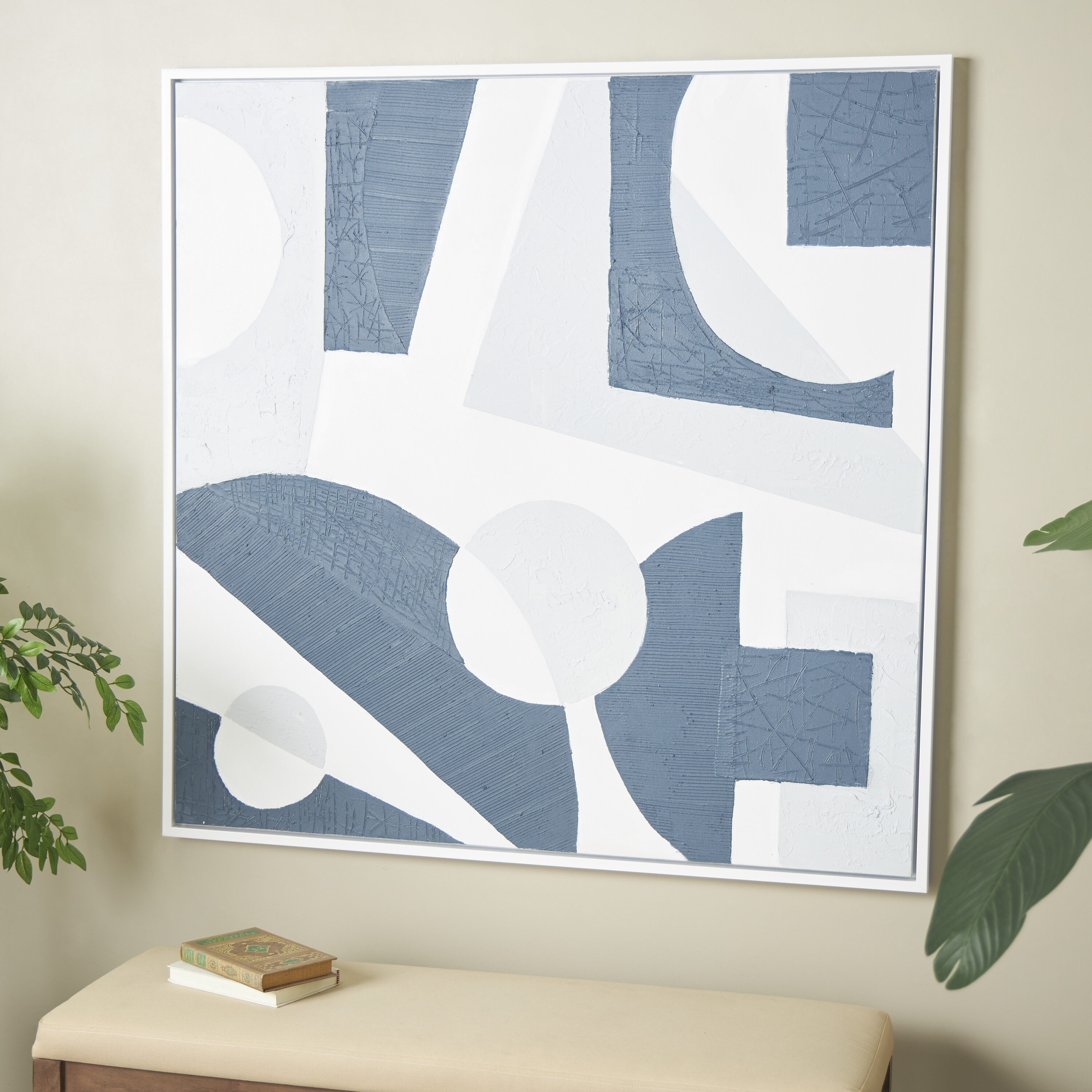 Grayson Lane White Wood Framed 49.2-in H x 49.2-in W Abstract Painting ...