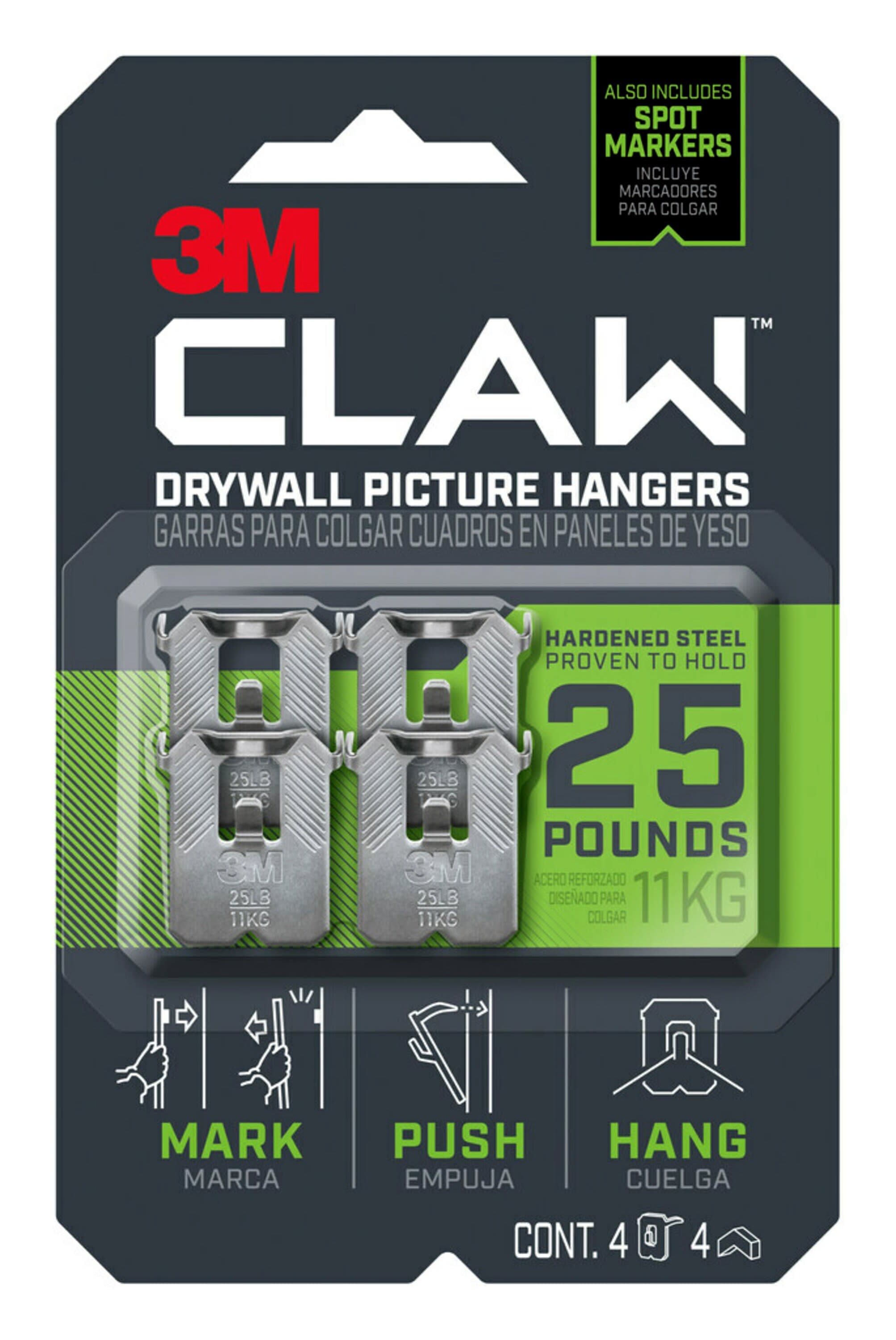 3M CLAW Drywall Picture Hangers 4-Pack Stainless Steel Hanging  Storage/Utility Hook (25-lb Capacity) in the Utility Hooks & Racks  department at
