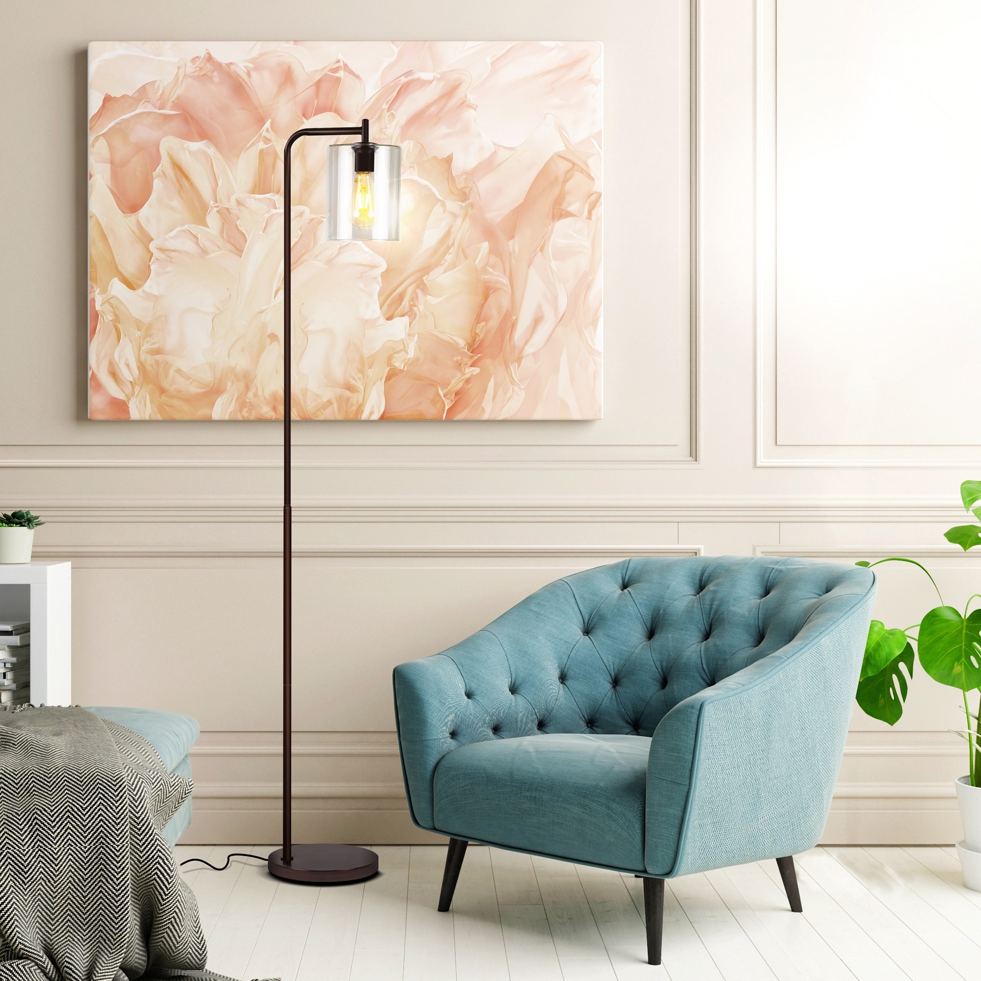 Brightech FL-ELZBTH-BZ-GD 66-in Oil Brushed Bronze Downbridge Floor Lamp with Glass Shade