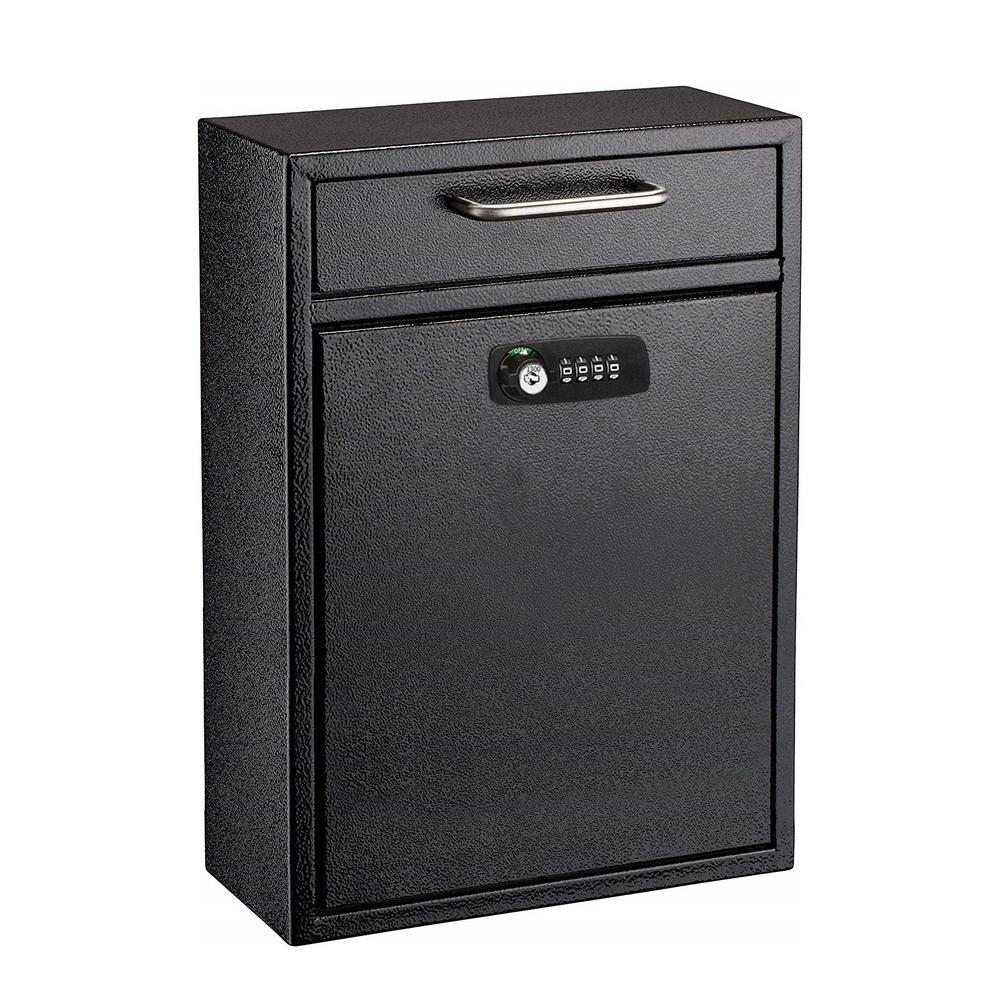 AdirOffice Locking Steel Wall-Mount Drop Box Large Mailbox Black with Combination Lock and Rain Guard #NEWKCBLK04631