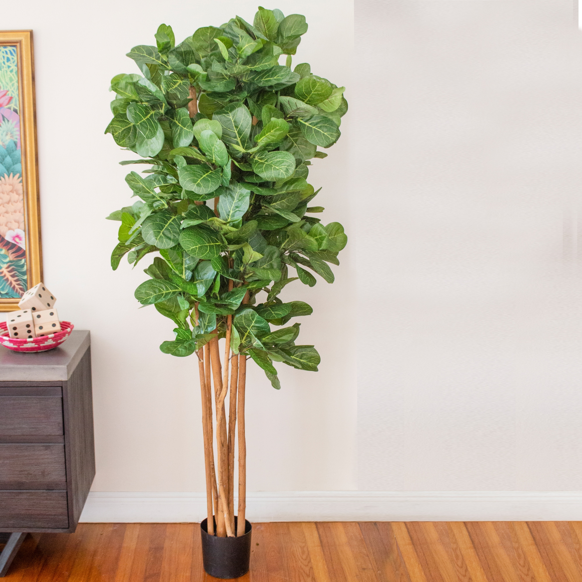 7' Tall Artificial Fiddle Leaf Fig Tree in Black Pot