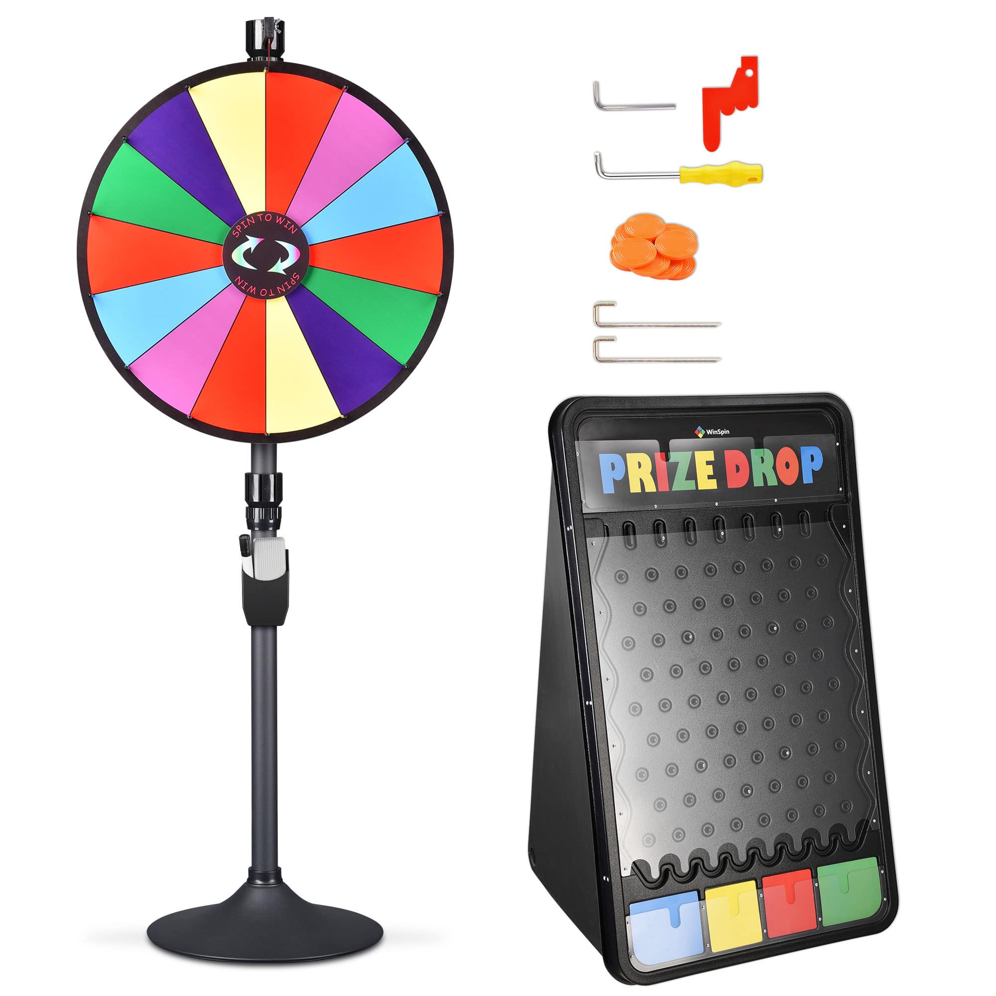 Yescom 35PRWPDG001-2441-LO WinSpin 24IN Dual Use 14 Slots Prize Wheel 41x25IN Prize Drop Game Board Party