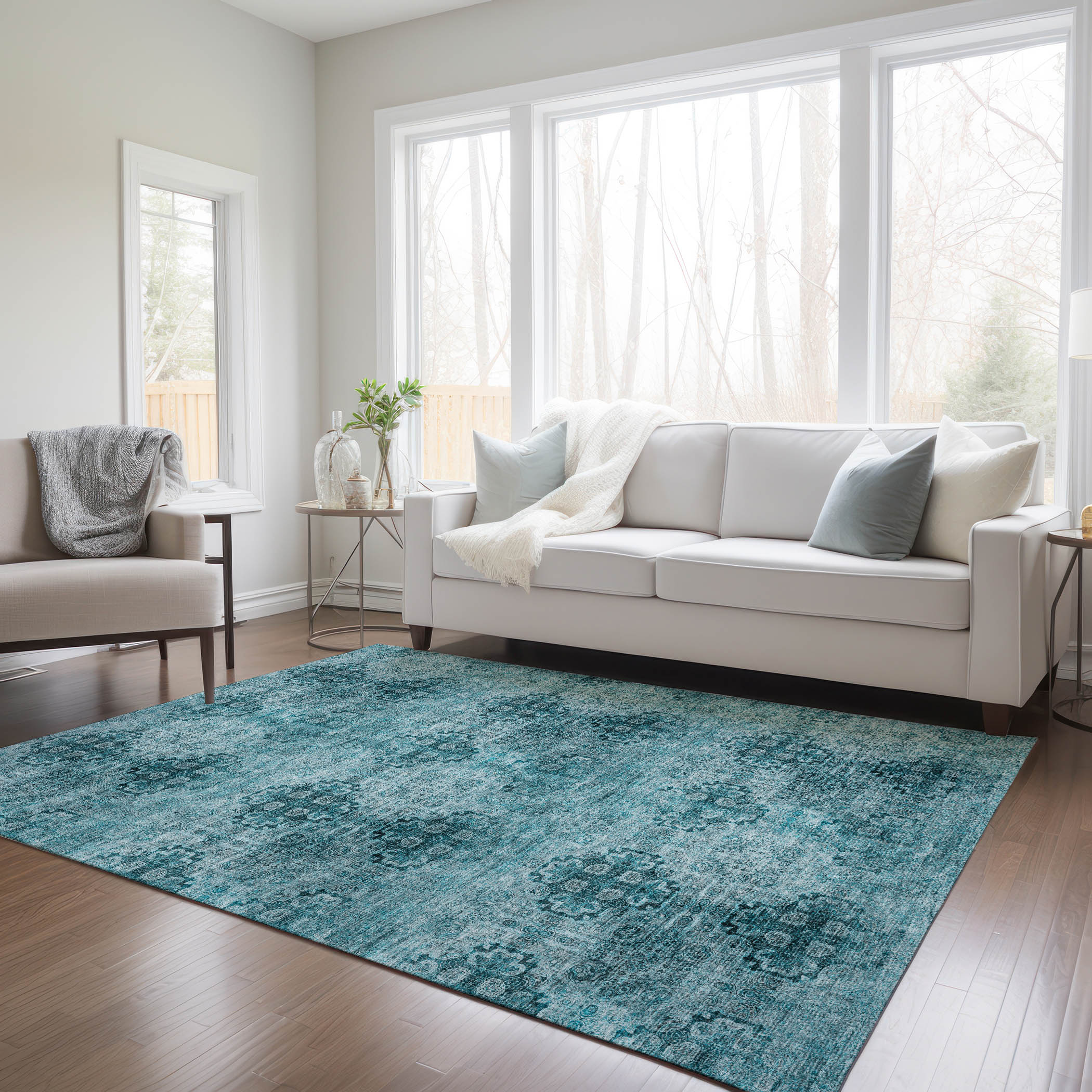 Addison Rugs ACN557TE3X5 Chantille ACN557TE 3 x 5 (ft) Polyester Teal Rectangular Indoor/Outdoor Floral/Botanical Machine washable Area rug