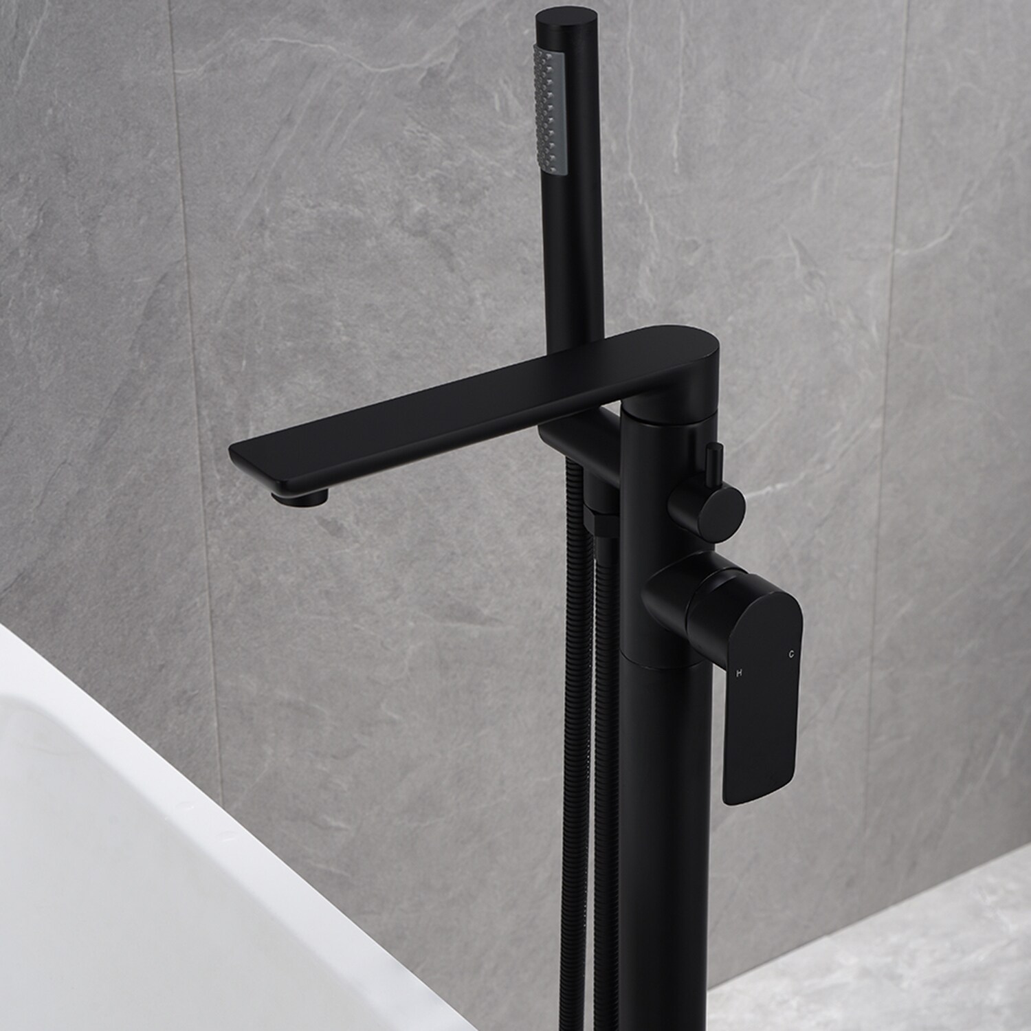 Flynama Black 2-handle Freestanding Swivel Bathtub Faucet with Hand ...