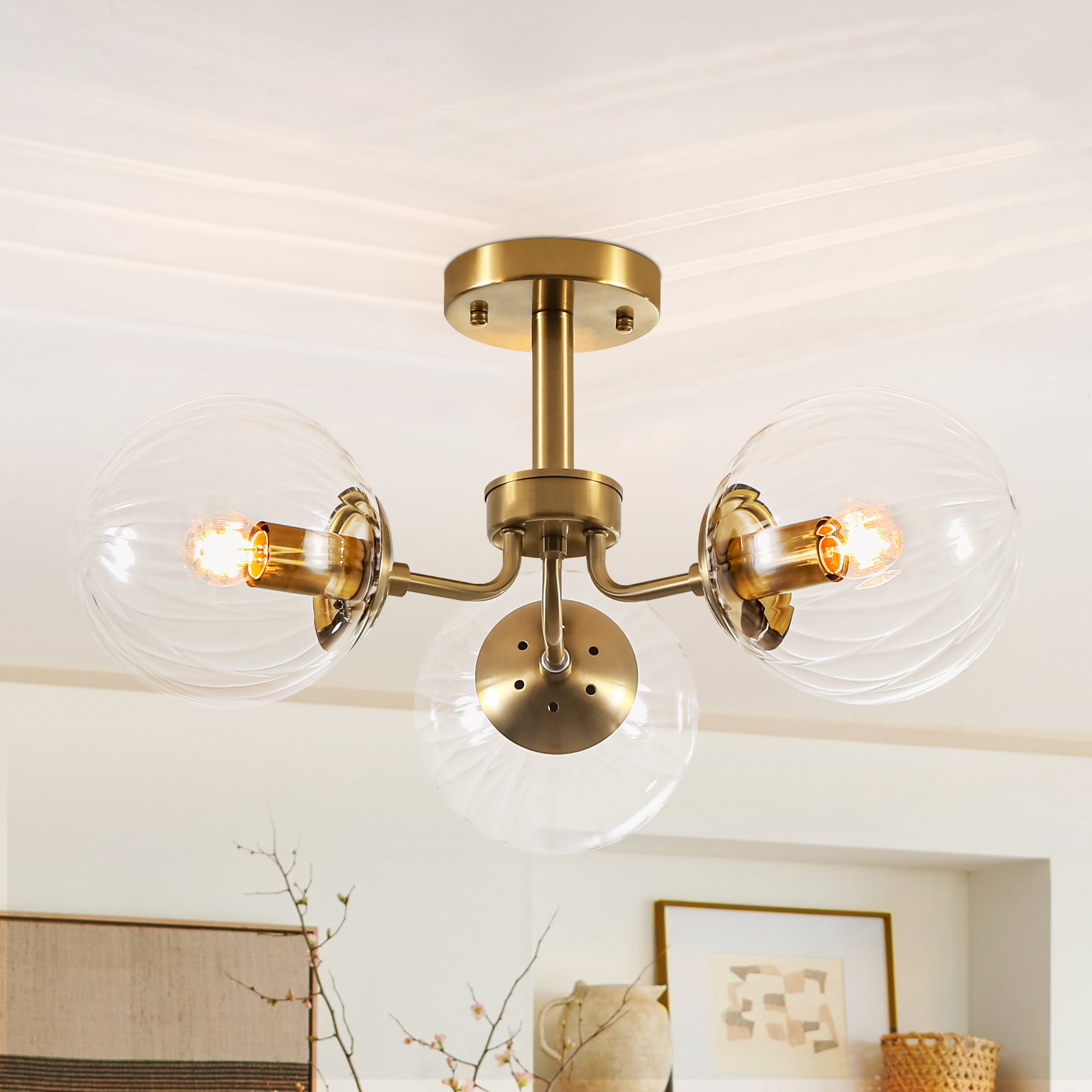 Rennnsan FL810180078 Zora 3 -Light 22-in Brass Semi Flush Mount Light