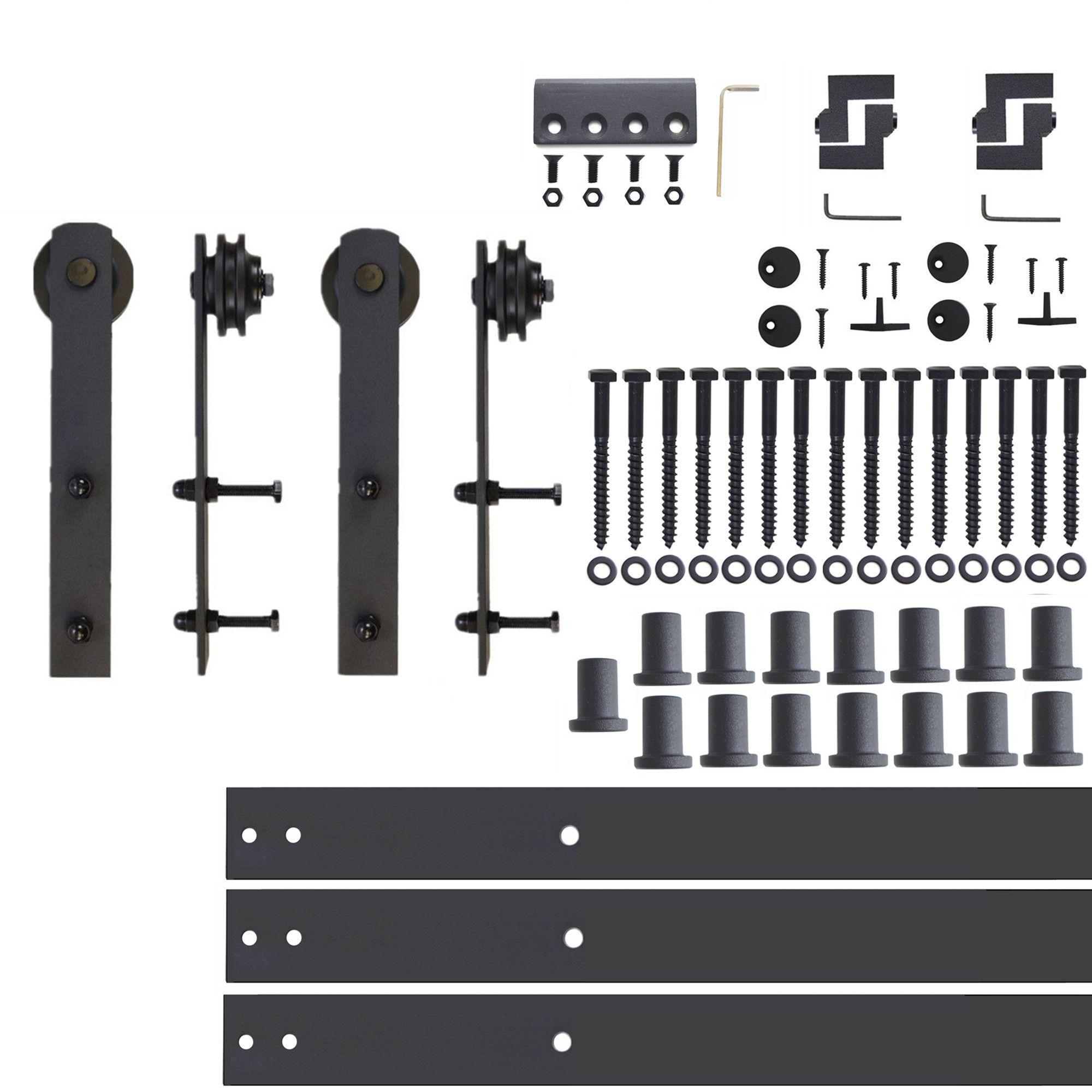 HOMACER 192-in Rustic Black Indoor J-strap Double Barn Door Hardware Kit YT2TGH192C Sansujyuku sansujyuku.com