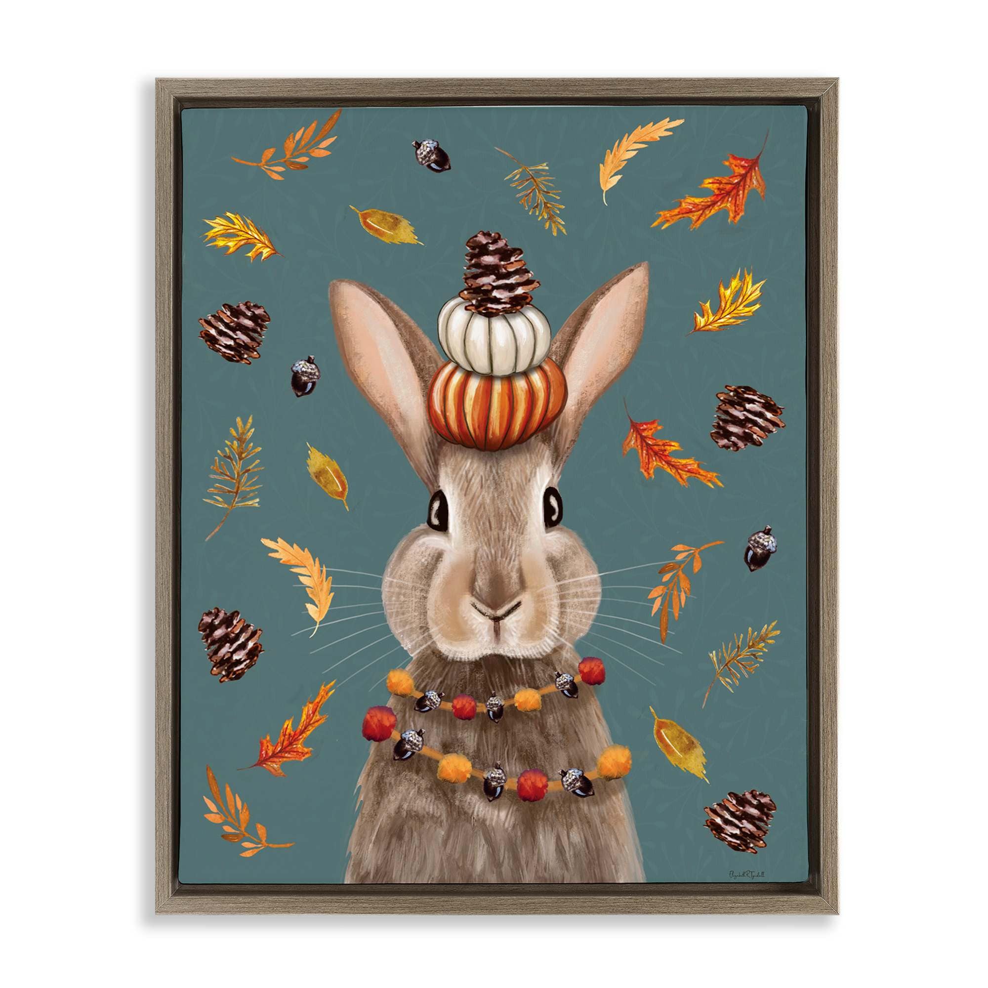 Stupell Industries BS-687-FFE-24X30 Festive Autumnal Hare Brown Framed Floater Canvas Wall Art By Elizabeth Tyndall 25 x 31